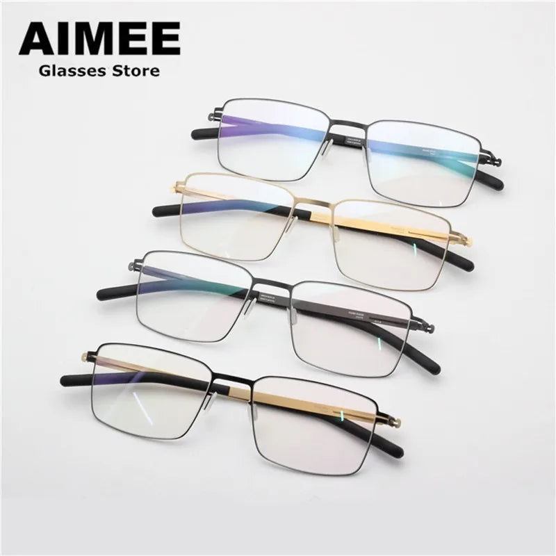 Unisex Full Rim Square Screwless Titanium Alloy Eyeglasses Frame 13519 - Lightweight Durable Glasses for Work, Reading & Fashion