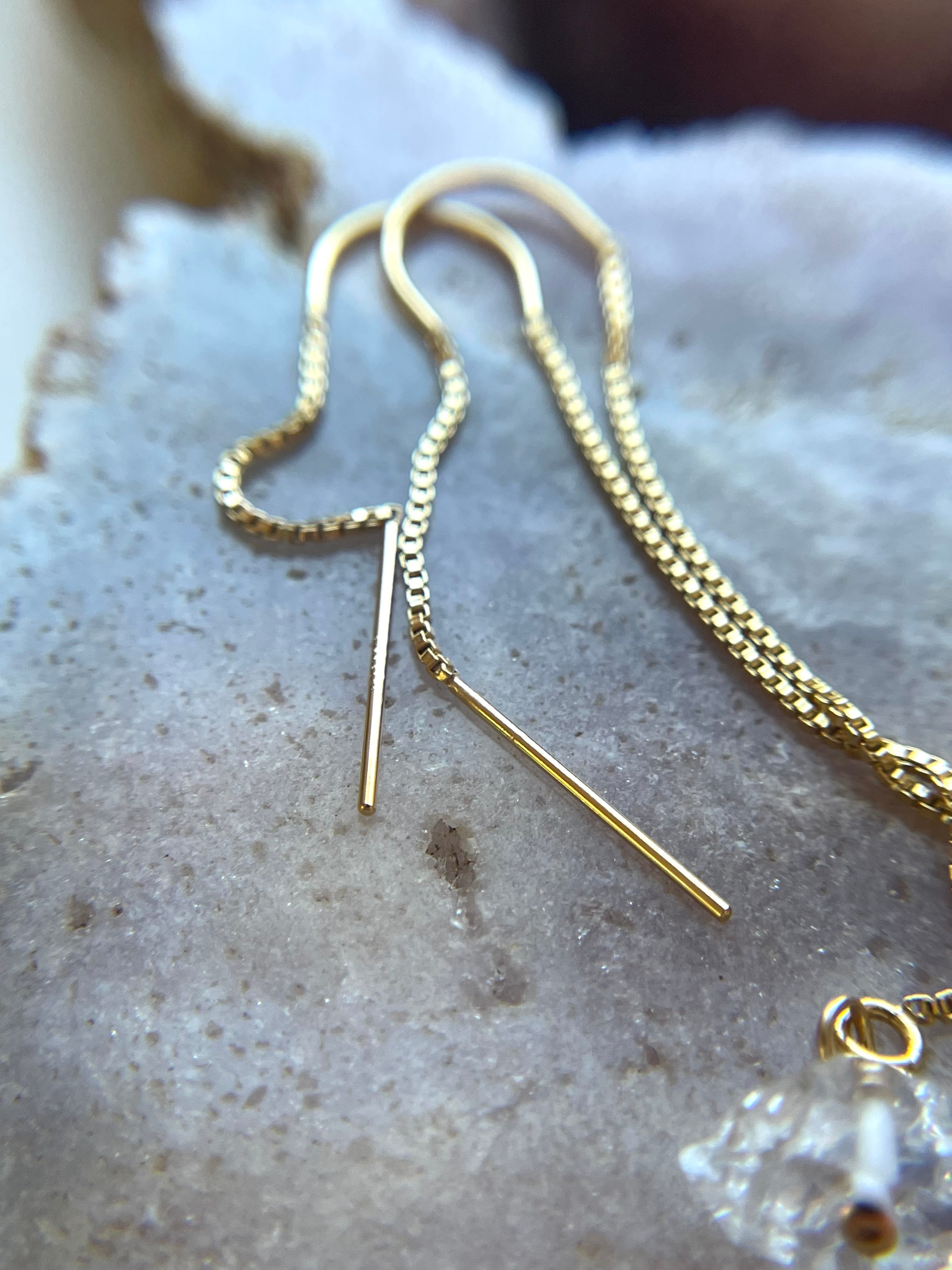 Herkimer Diamond Threader Earrings - 14K Gold Filled or Sterling Silver Dangle Earrings for Women | Elegant Everyday Jewelry & Gift for Bridesmaids