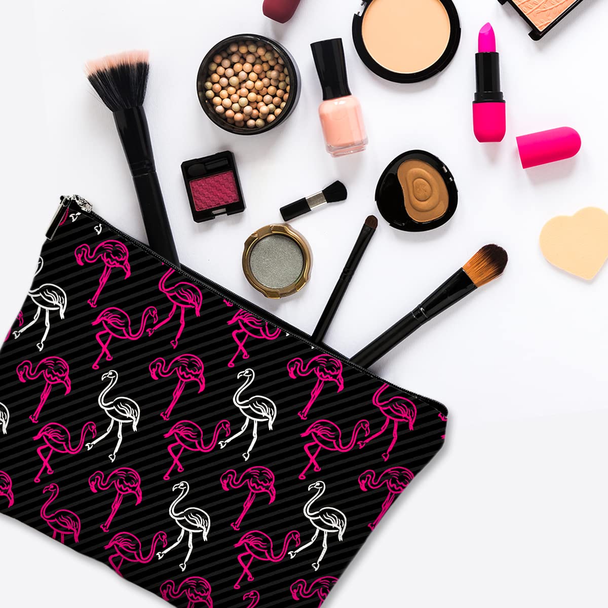 Waterproof Canvas Makeup Bag for Women - Cute Flamingo Cosmetic Pouch with Zipper, Travel Toiletry Organizer | Perfect for Purse, Gym & Vacation Essentials