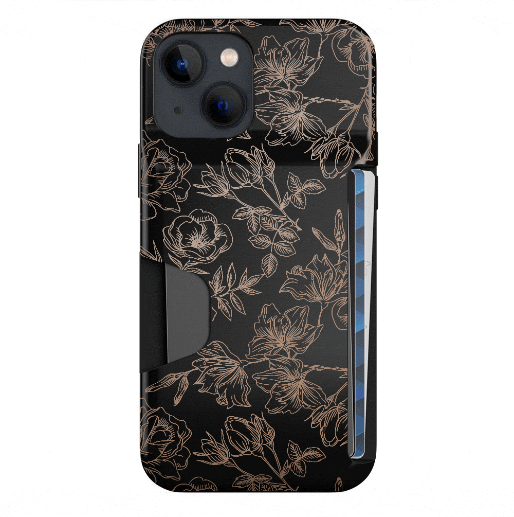 Floral Rose Gold iPhone Wallet Case - Slim Protective Phone Cover with Card Holder for iPhone 13/14/15 - Perfect for Everyday Use, Travel & Shopping