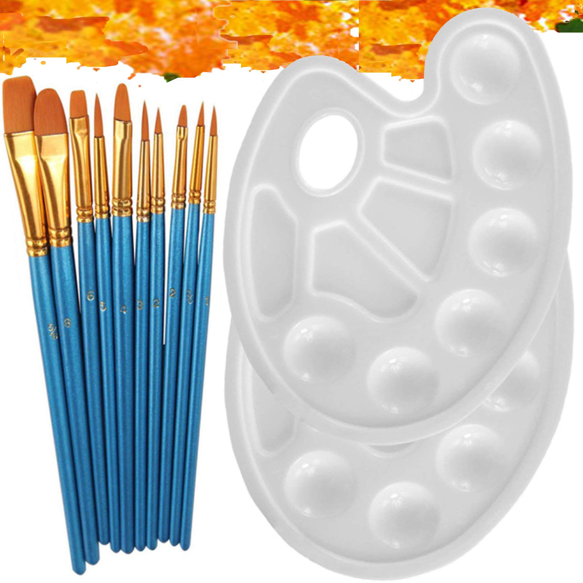 Ekezon 12-Piece Acrylic Paint Brush Set - Professional Nylon Hair Artist Brushes for Acrylic, Oil & Watercolor Painting - Ideal for Face/Nail Art, Miniature Detailing & Rock Painting (Includes 10 Brushes + 2 Palette) - Perfect for Artists, Hobbyists & DIY Craft Projects