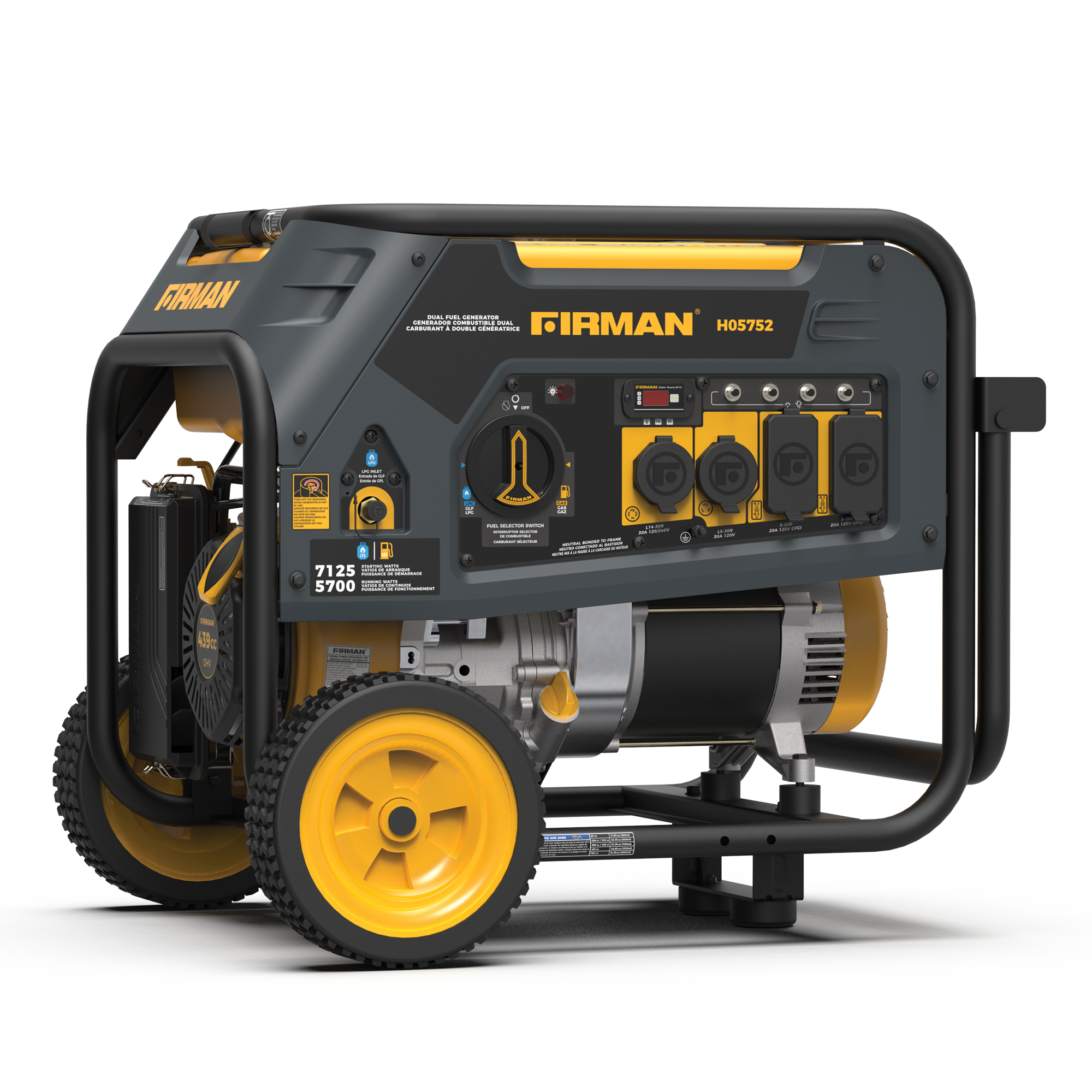 Dual Fuel 5700W Portable Generator with Recoil Start - 120/240V Output for Camping, Emergency Power & Home Backup