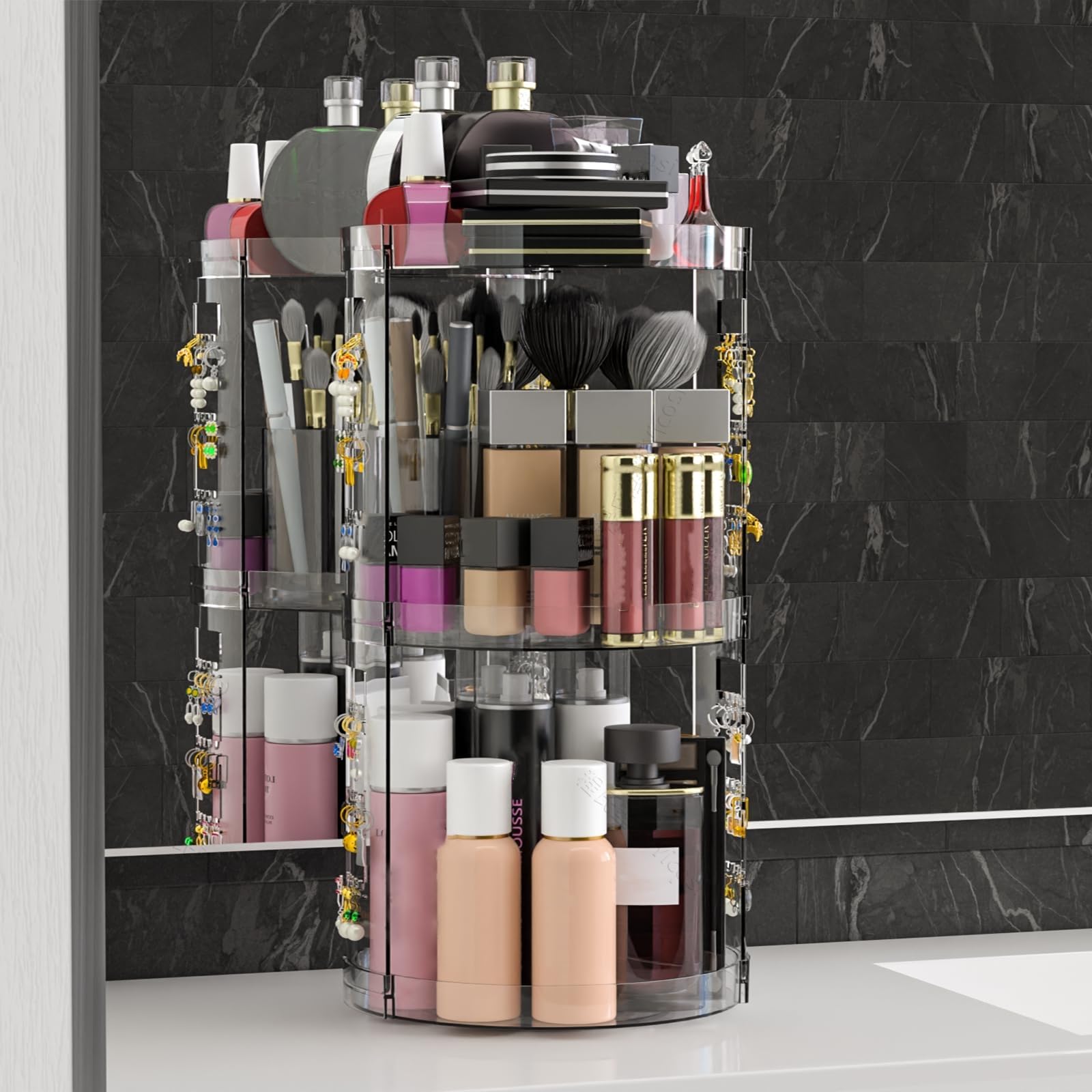 360 Degree Rotating Acrylic Makeup Organizer - 3 Tier Clear Plastic Spinning Skincare Storage for Vanity, Bathroom & Countertop | Holds Perfume, Cosmetics & Beauty Products | Perfect for Small Spaces & Clutter-Free Organization (Set of 1)