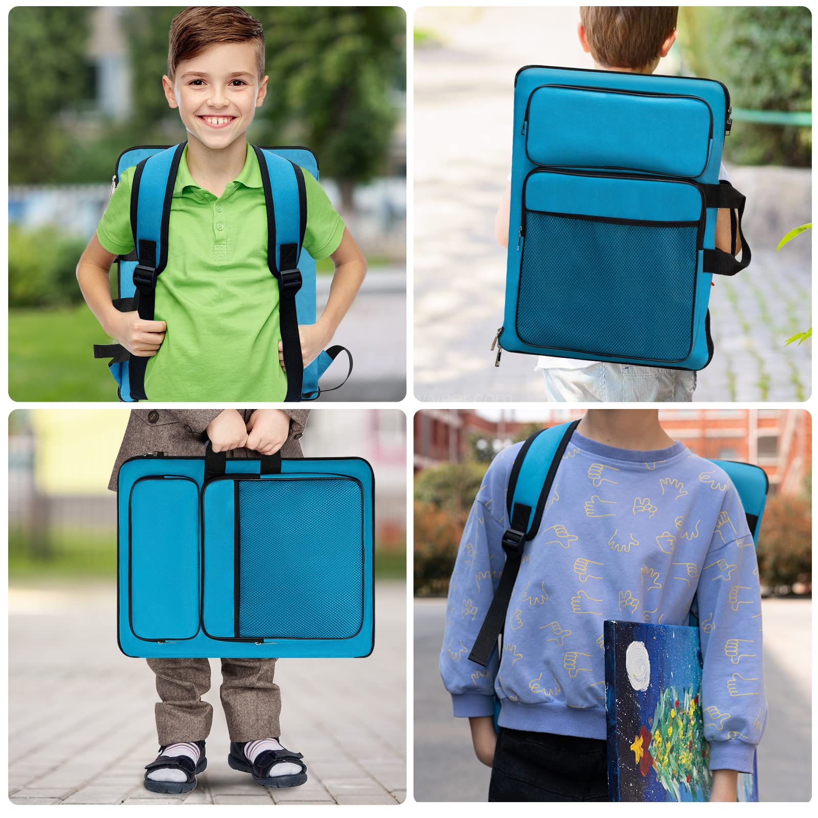 Kids Art Portfolio Bag - 15x18 Inch A3 Artist Backpack Organizer for Drawing Lessons | Sketchbook, Pencil & Artwork Storage | Empty Art Case (Blue) - Perfect for School Art Classes, Home Creativity & Travel Art Supplies