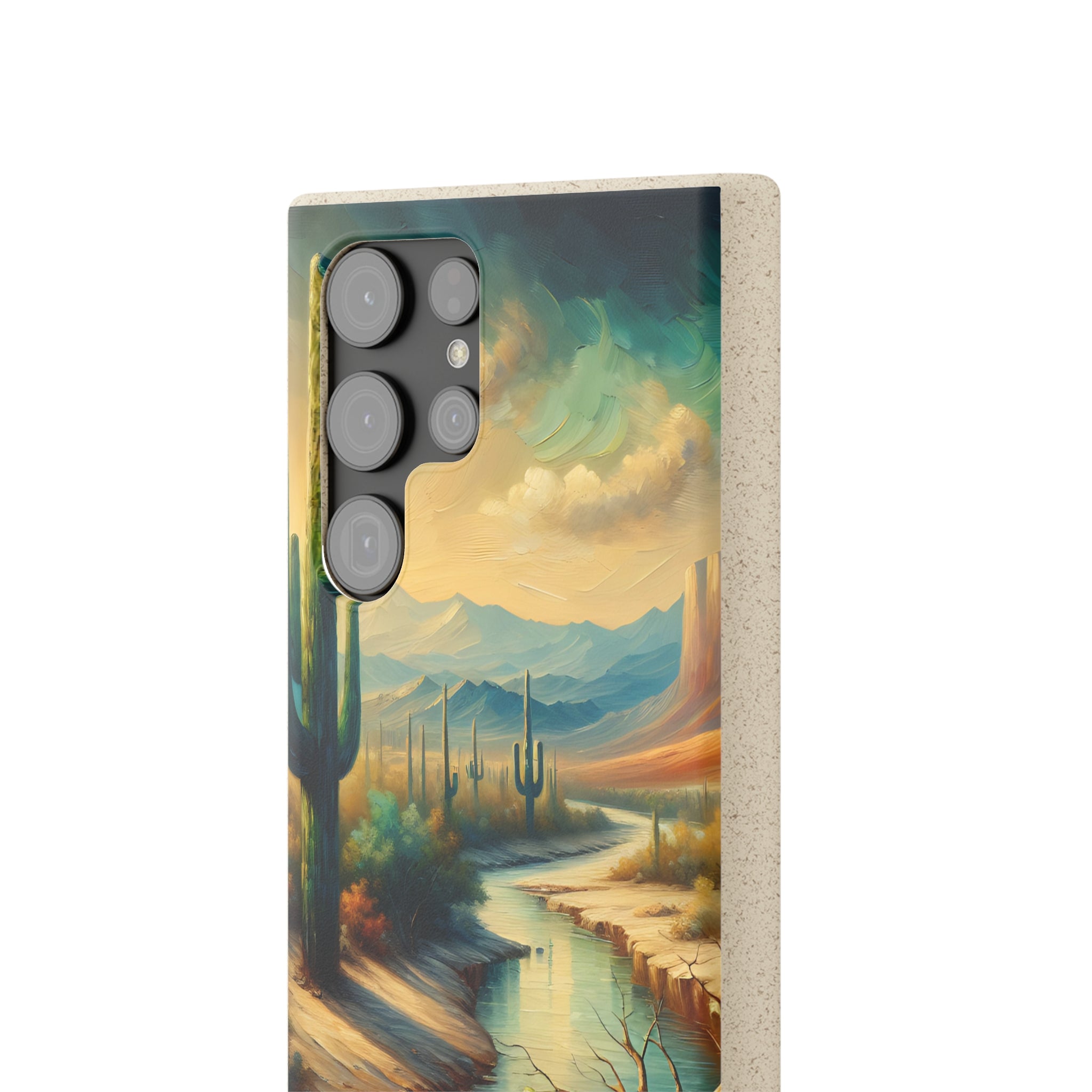 Eco-Friendly Biodegradable Phone Case with Scenic River Mountain Desert Design - Compatible with iPhone & Samsung All Models - Perfect for Outdoor Enthusiasts & Nature Lovers