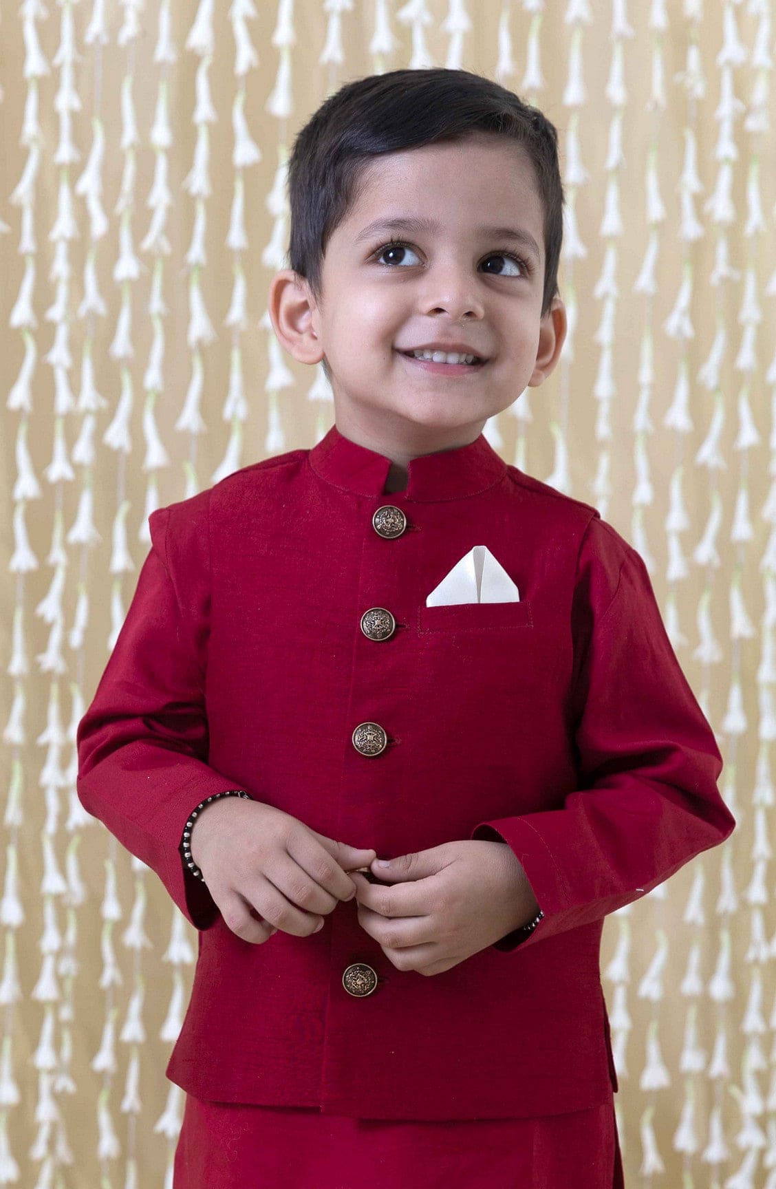 Pre Order: Boys Silk Bundi Cream – Premium Soft & Comfortable Silk Fabric for Kids – Perfect for Festivals, Parties & Special Occasions