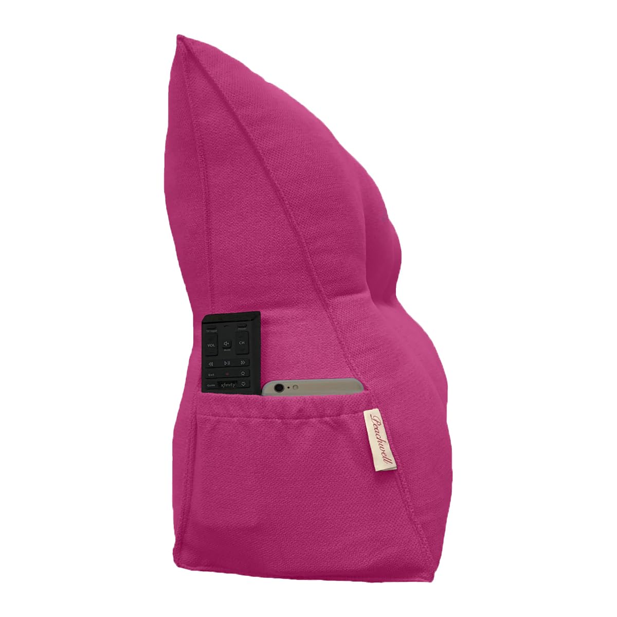 Triangular Reading Pillow with Removable Cover & Side Pockets - Large Wedge Bolster Cushion for Bed, Sofa or Floor - Backrest Support for Reading, Watching TV, Gaming (Magenta, Queen Size 59x8x20 Inches) - Perfect for Book Lovers, Students & Relaxation