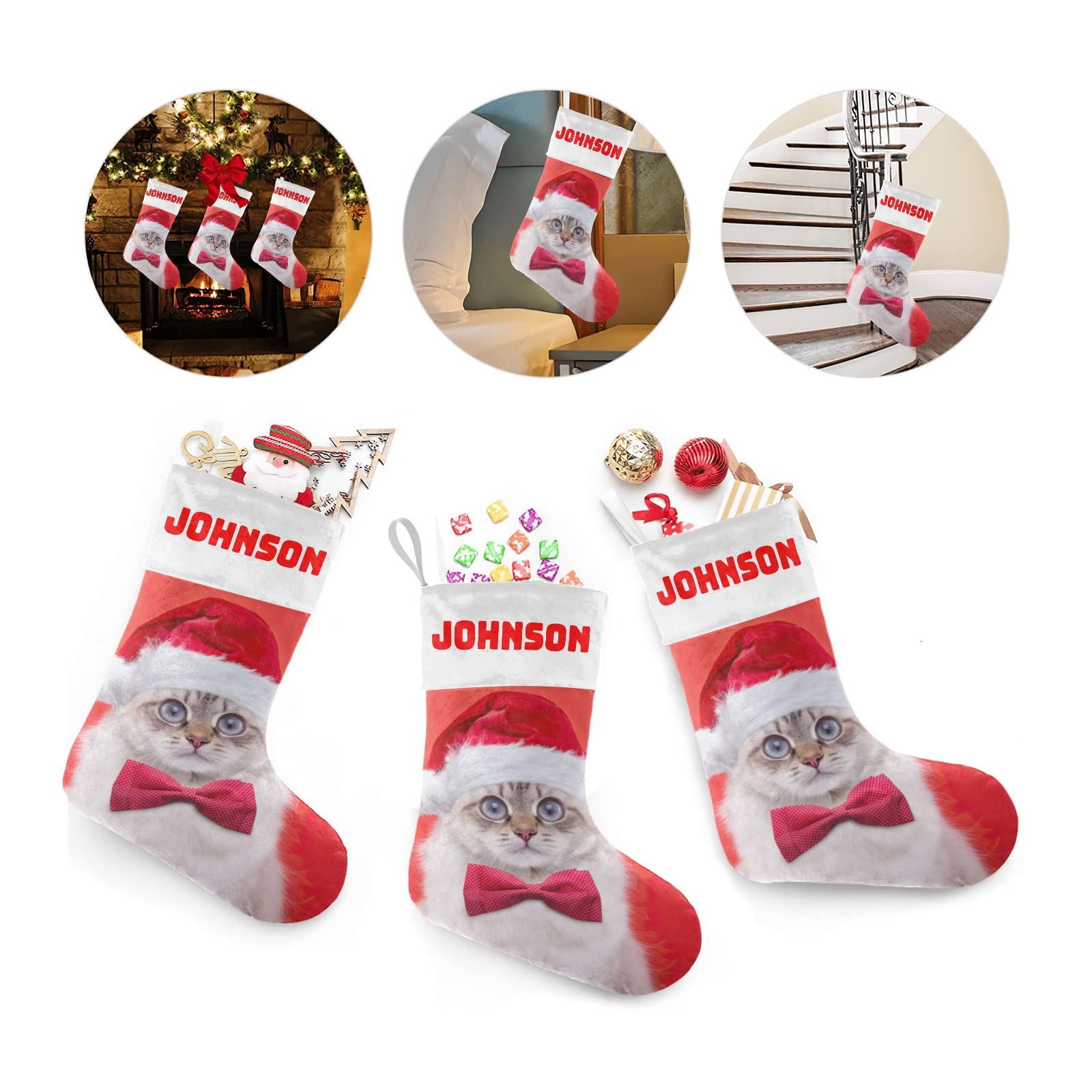 Personalized Christmas Stockings for Cats & Dogs - Custom Name Embroidered Xmas Pet Stocking Gift 17.5x8 Inch - Perfect for Fireplace Decor, Pet Lover Presents & Holiday Home Decor