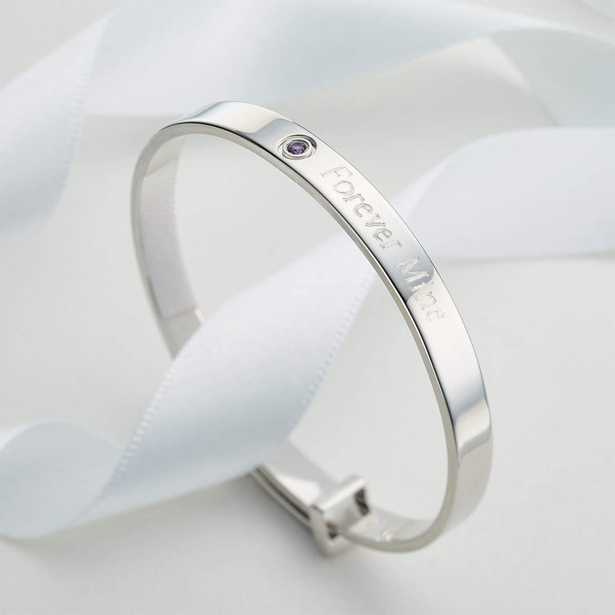 Personalized Sterling Silver Expandable Baby Bangle with Amethyst February Birthstone – Baptism Jewelry, Baby Keepsake & Newborn Gift for Baby Shower, Birthday & Christening | Perfect for Special Occasions & Photo Shoots