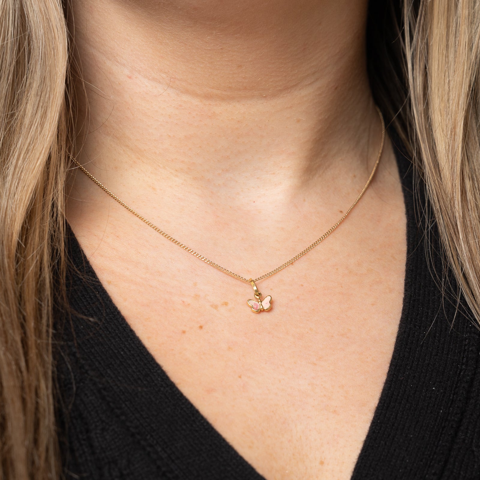 14K Yellow Gold Pink Butterfly Charm Pendant - Elegant Jewelry Gift for Women, Girls - Perfect for Birthday, Anniversary, Valentine's Day & Everyday Wear