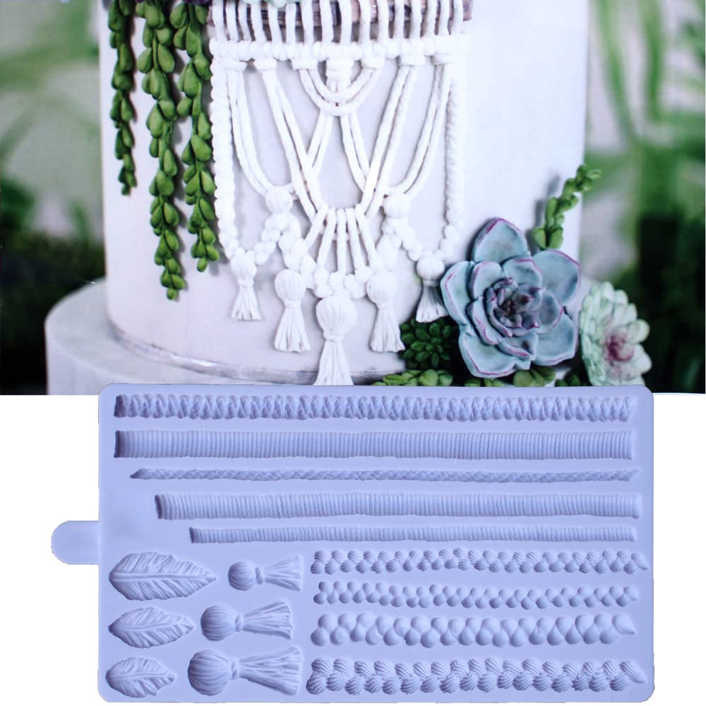 Premium Hemp Rope Silicone Mold for Cake Decorating - Fondant, Gum Paste & Chocolate Molds - DIY Woven Texture for Resin, Clay, Wax, Soap & Plaster Crafts - Perfect for Wedding Cakes, Birthday Cupcakes & Cookie Decorating