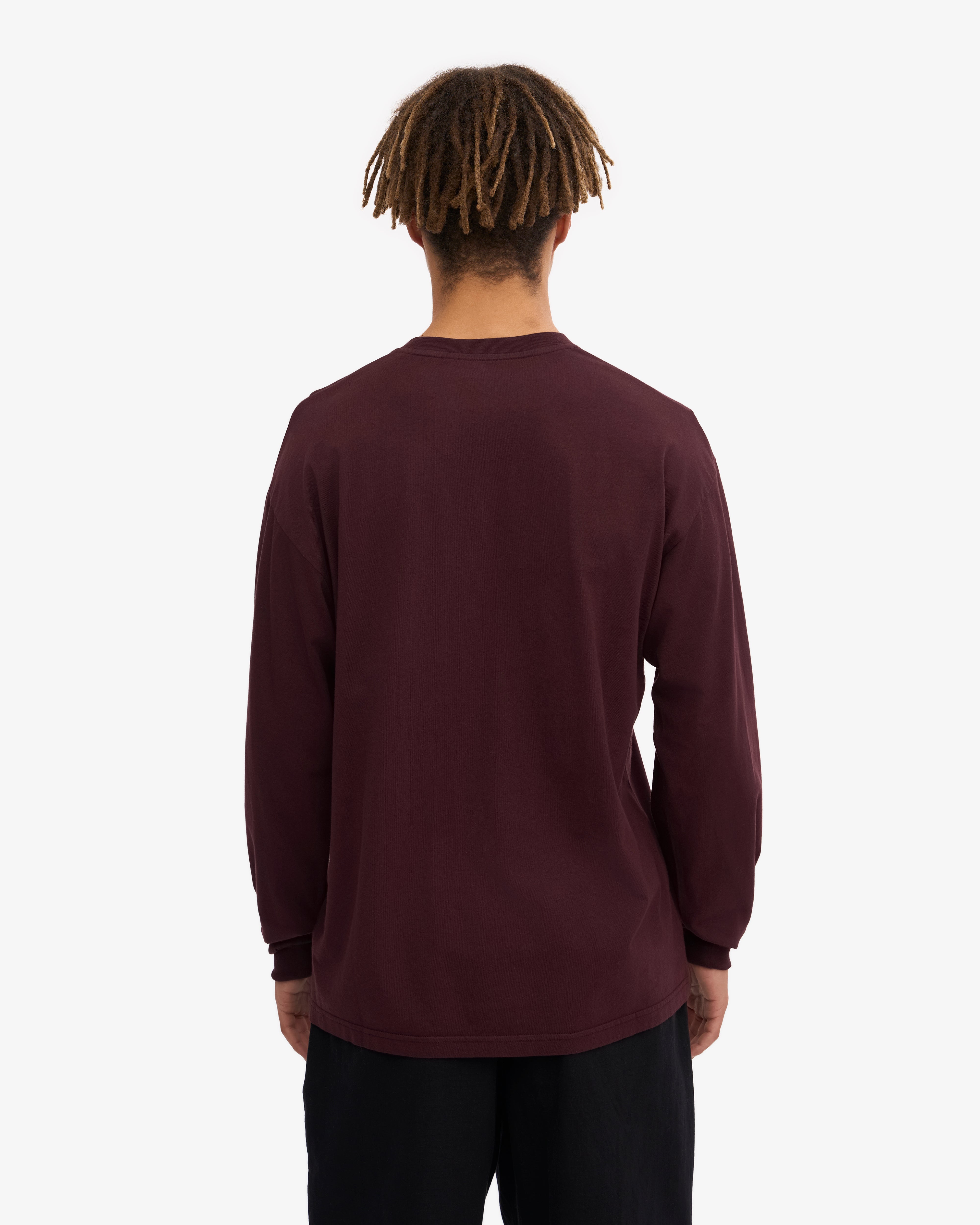 Oversized Organic Long Sleeve T-Shirt for Women - Soft Cotton, Oxblood Red - Perfect for Casual Wear, Layering & Fall Fashion