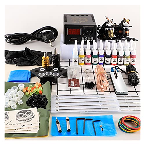 Professional Tattoo Kit with Machine Gun, Ink, Power Supply & Grips - Complete Body Art Set for Beginners & Artists (Set A) - Perfect for Home Tattooing, Studio Use & DIY Body Art