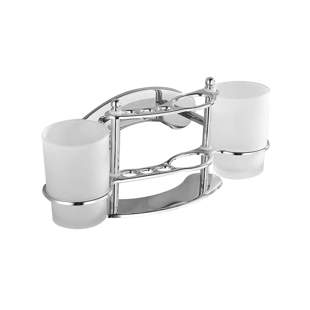 Stainless Steel Toothbrush Holder & Gargle Cup Set - Wall Mounted Bathroom Organizer with Double Glass Cup Design - Perfect for Toothpaste, Brushes & Oral Care Essentials - Ideal for Modern Bathrooms, Vanities & Small Spaces