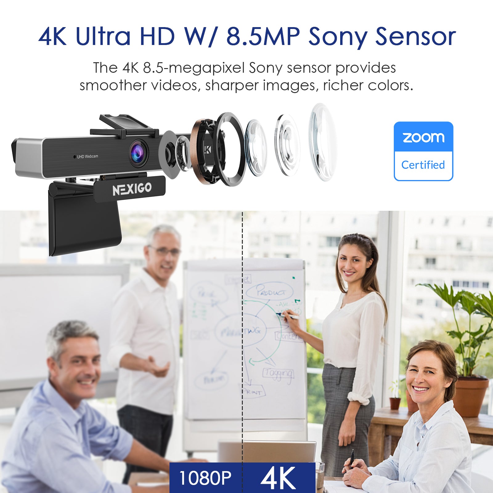 NexiGo N950P 4K Webcam with Microphone - Ultra HD USB Web Camera for PC, Laptop, Mac - Perfect for Zoom Meetings, Video Conferencing, Online Classes & Live Streaming