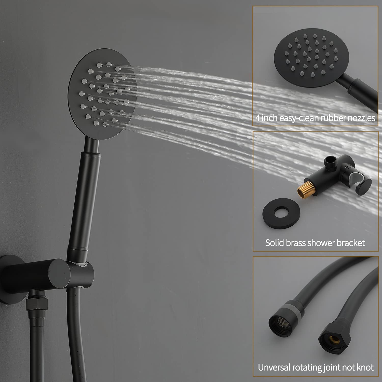 12 Inch Black Rain Shower System with 4 Body Jets - Wall Mount Shower Faucet Set & Full Body Spray Jets for Luxurious Spa-Like Bathroom Experience - Perfect for Master Bath, Guest Bath & Home Renovation
