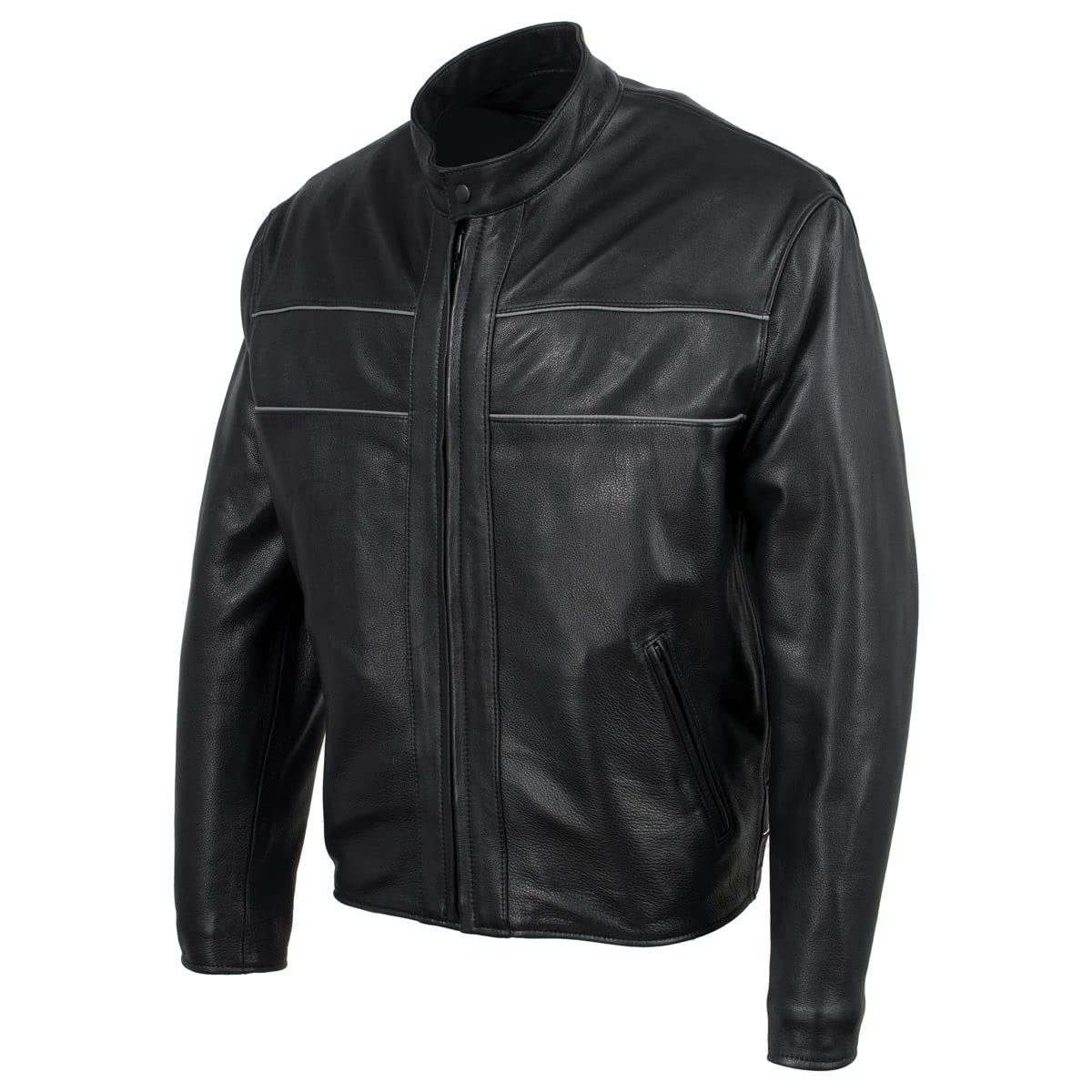 Milwaukee Leather MLJKM5003 Men's Black Echo Premium Leather Motorcycle Jacket - USA Made with Reflective Piping for Safety | Durable Riding Gear for Harley, Cruiser & Street Bikes