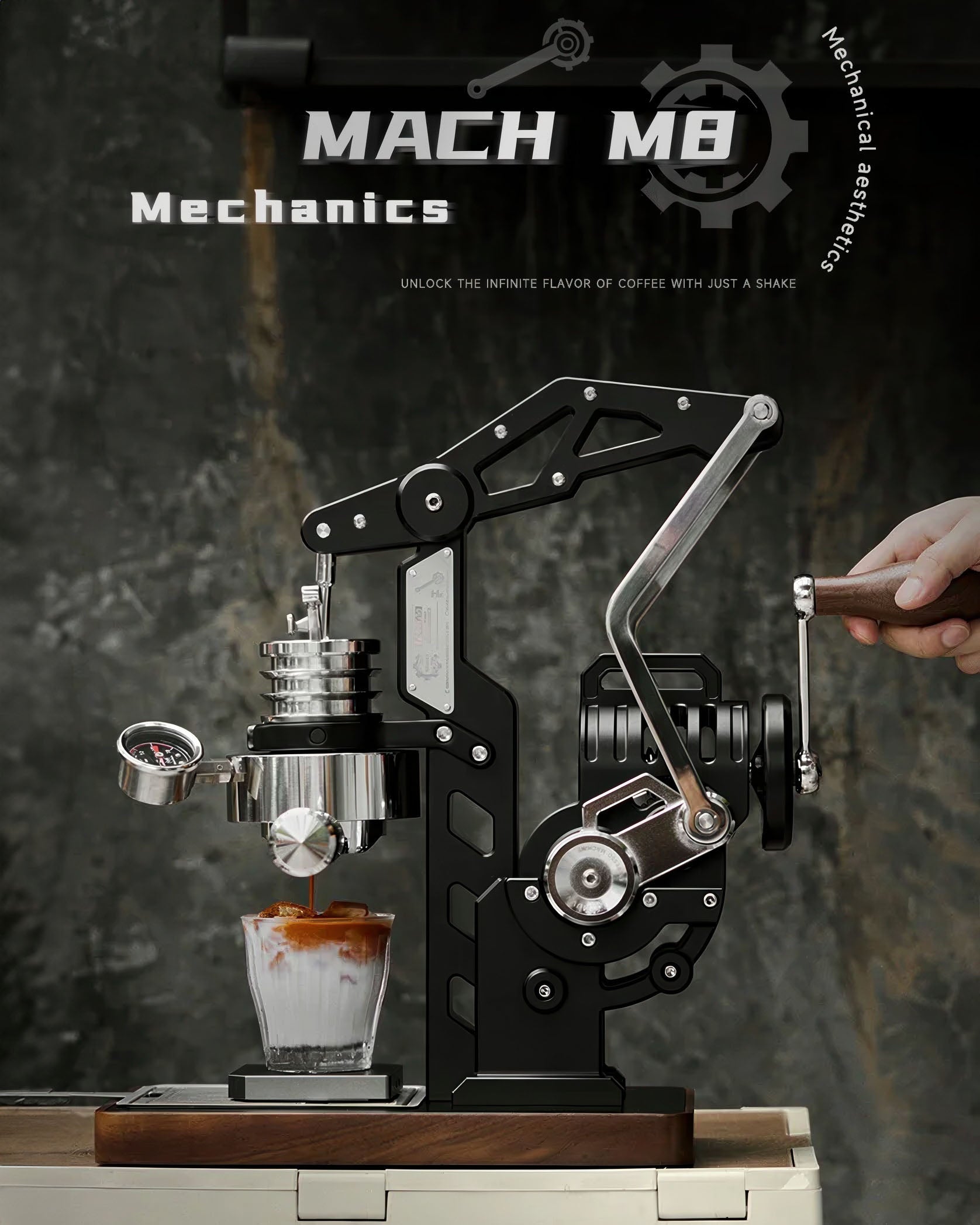 MUVNA Mach M8 Manual Hand Crank Espresso Maker - Portable Coffee Machine for Camping, Travel & Home Use - Stainless Steel Italian Style Espresso Maker