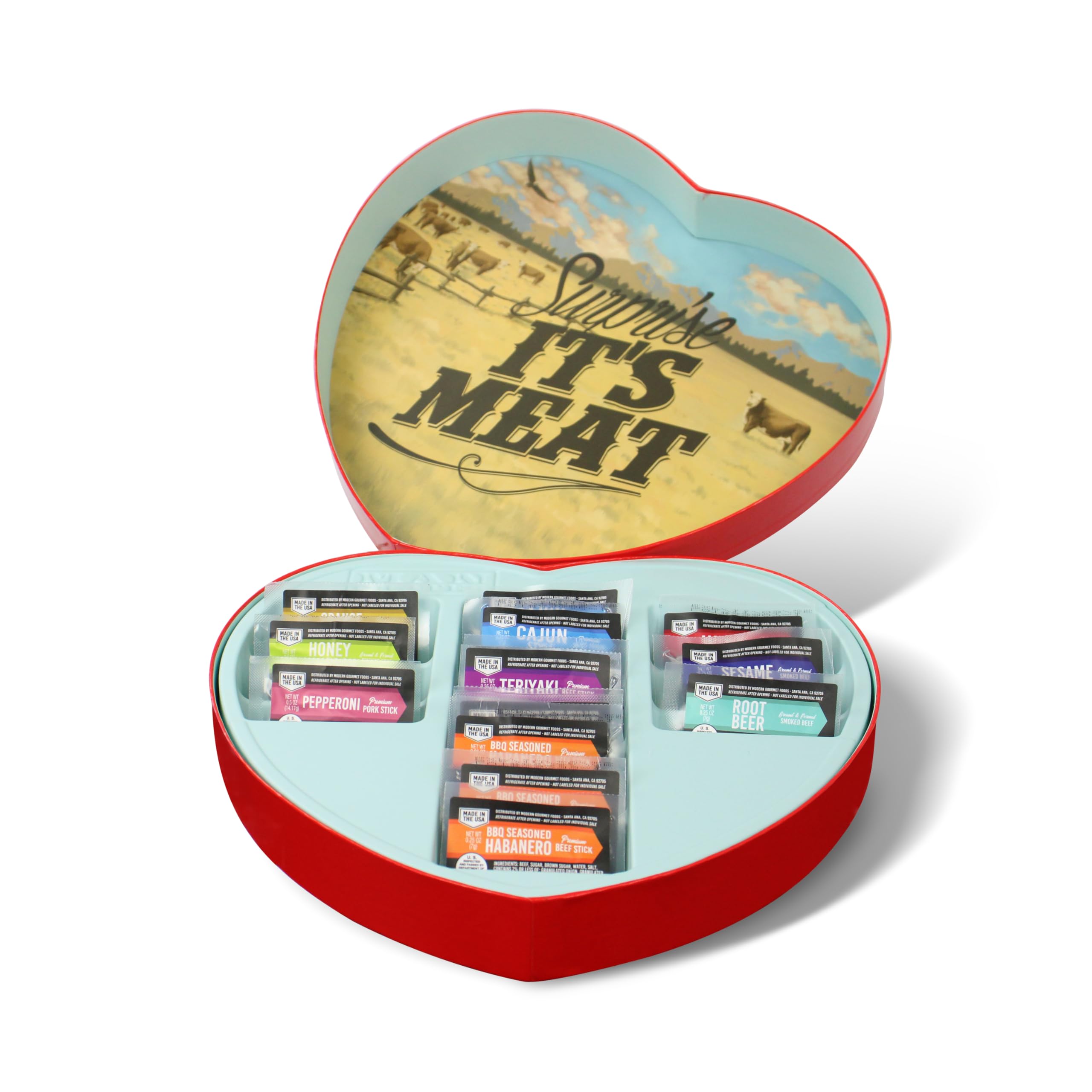 Premium Beef Jerky Gift Set - 14 Flavorful Snacks Including Habanero & Honey Bourbon in Heart-Shaped Box | Perfect for Valentine's Day Gifts, Anniversary Presents & Meat Lover Treats