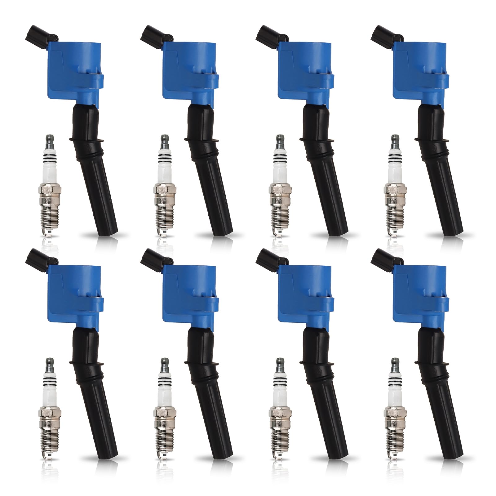 8 Pack Blue Ignition Coil and Spark Plug Set - Compatible with Ford 4.6L V8 Engine (Crown Victoria, Expedition, Explorer, F150, E150, E250, Navigator, Town Car, Grand Marquis, Mountaineer) - Replacement for FD503 & SP413 - Perfect for Engine Tune-Ups & Performance Upgrades