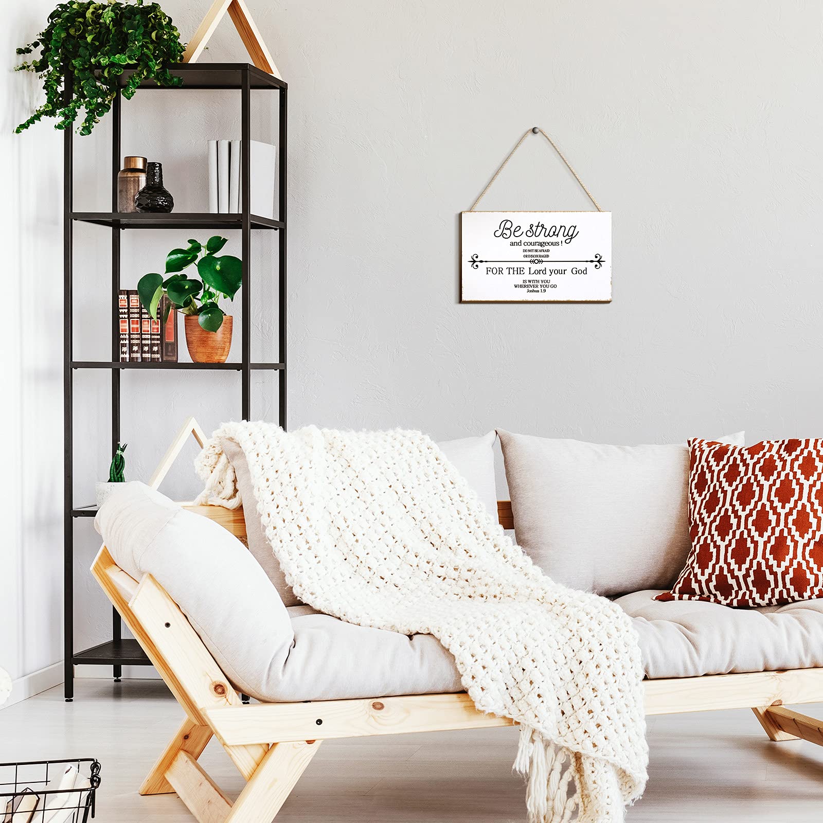 Farmhouse Style Wood Wall Sign - Be Strong and Courageous Bible Verse Art Decor (9.5 x 5.5 Inch) - Perfect for Christian Home, Office & Church Decorations