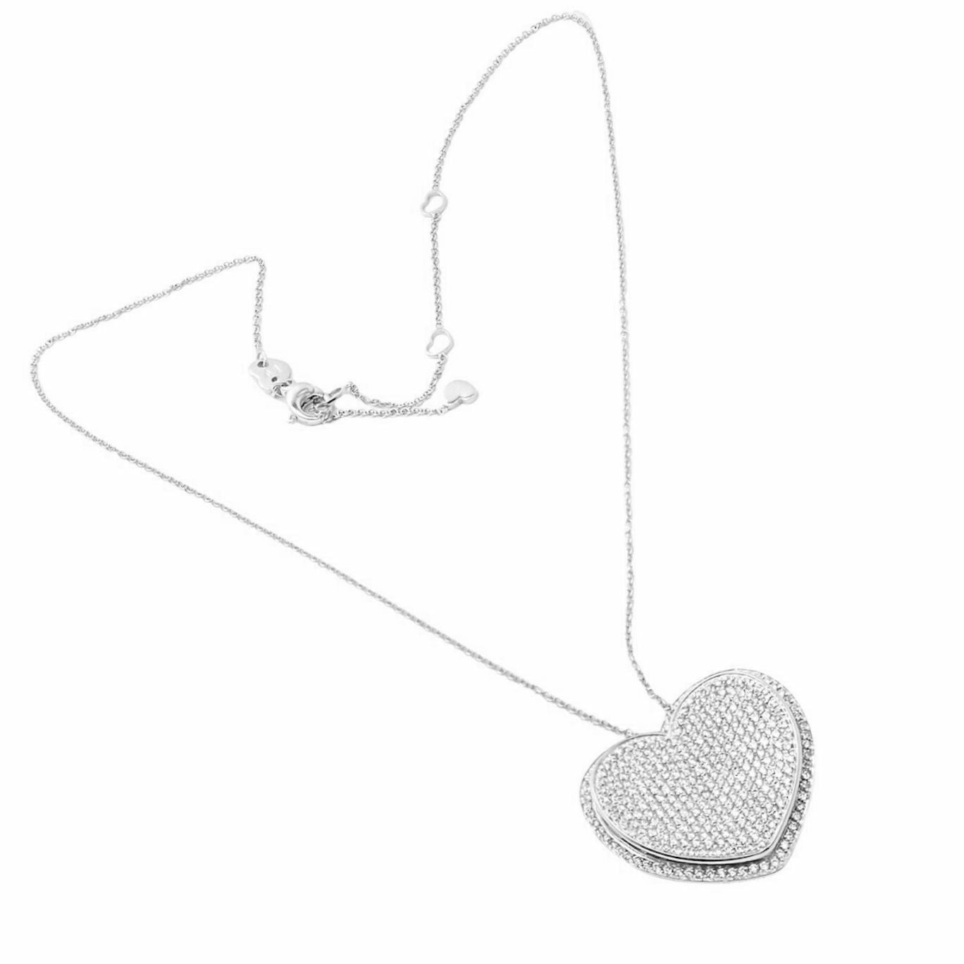 Authentic Pasquale Bruni 18k White Gold 2.02ct Pave Diamond Heart Necklace - Luxury Valentine's Gift for Her, Anniversary Jewelry & Romantic Occasion Present