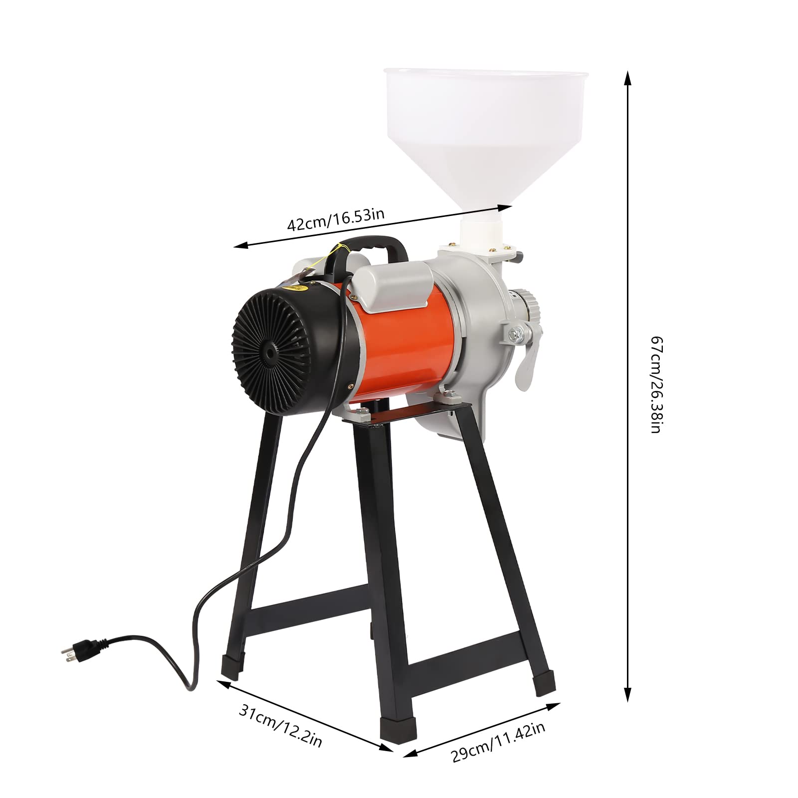 2200W Commercial Electric Grain Mill Grinder for Corn, Wheat & Cereals - 110V Flour Mill Machine with Funnel for Home & Bakery Use (Wet & Dry Grinding) - Perfect for Bread Making, Animal Feed & Healthy Flour Production