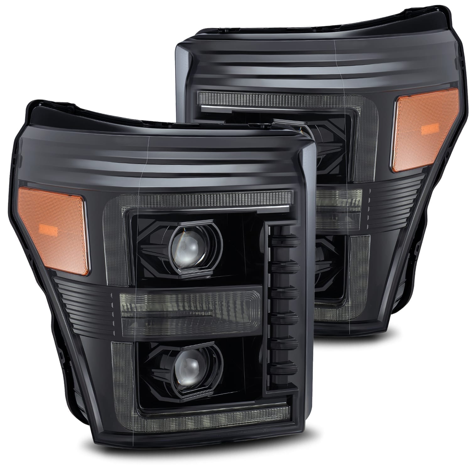 2011-2016 Ford F-550 Projector Headlights - Alpha Black Plank Style with Sequential Turn Signals | Alpha Rex 880140 | Upgrade for Night Driving & Off-Road Adventures