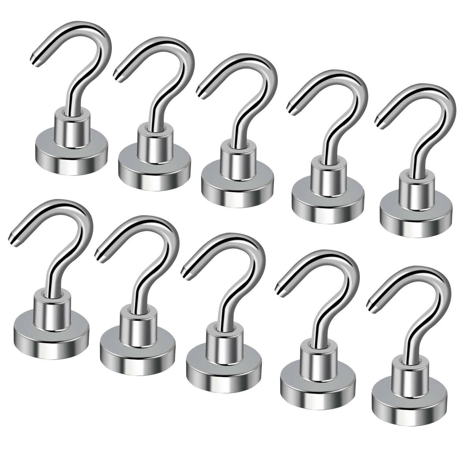StateOJ 10Pcs Magnetic Hooks - 16mm Heavy Duty Wall Hooks for Kitchen, Bathroom, Office - Strong Neodymium Magnet Hooks for Hanging Towels, Keys, Utensils & More