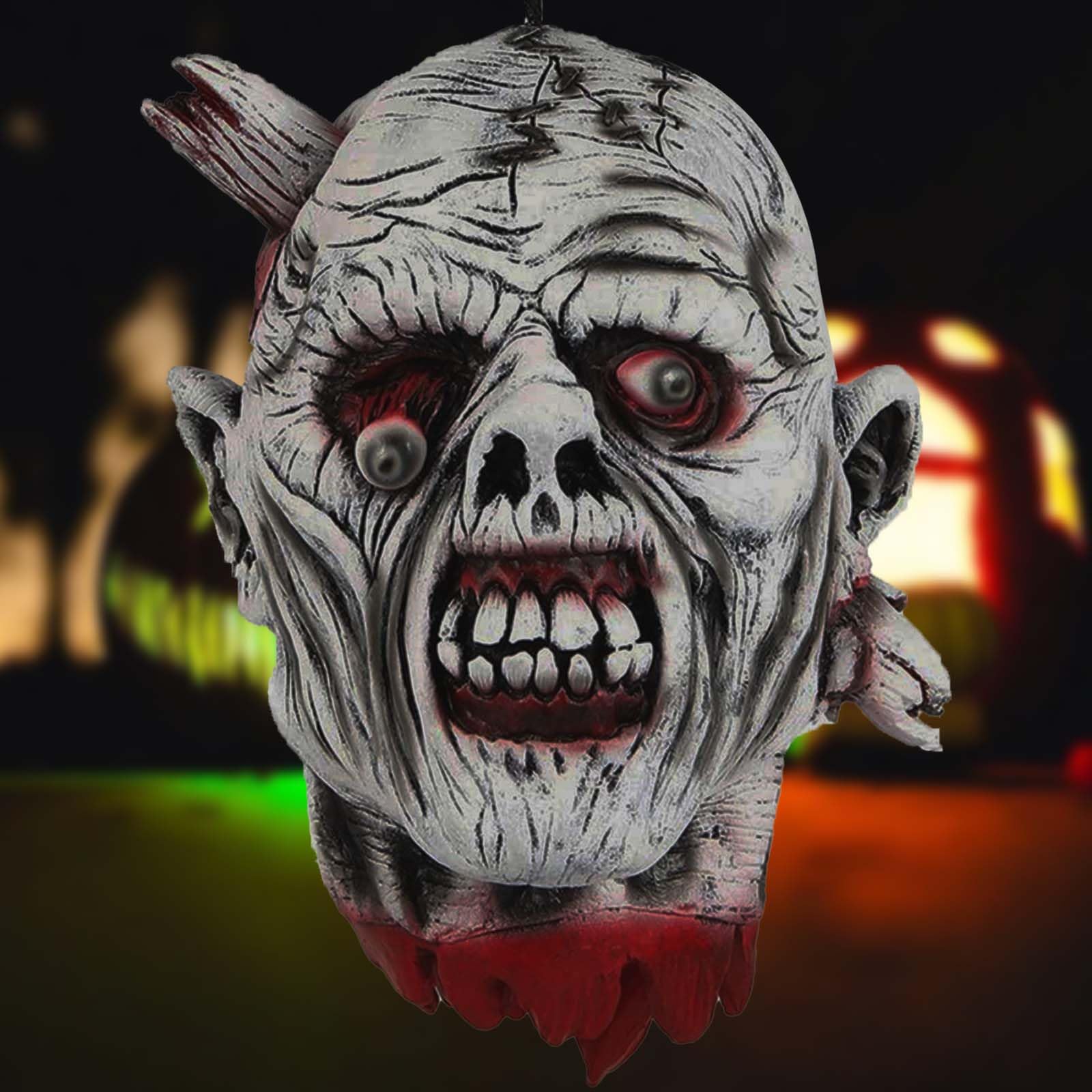 Realistic Life-Size Latex Zombie Head Halloween Decor - Scary Hanging Severed Head Prop for Haunted Houses, Horror Parties & Outdoor Yard Decorations