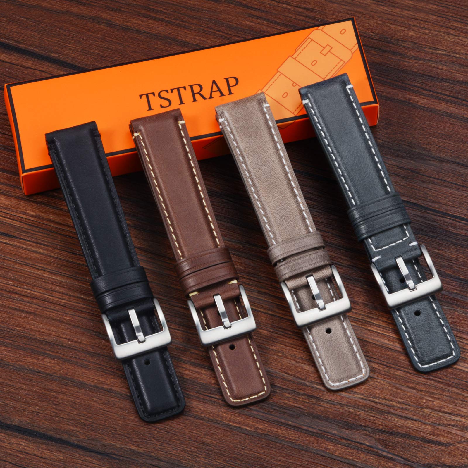 Premium Soft Brown 20mm Leather Watch Band - Quick Release Replacement Strap for Men & Women - Compatible with 18mm, 20mm, 22mm Watches - Square Tail Design with Secure Clasp Buckle - Perfect for Business, Casual & Smartwatch Wear