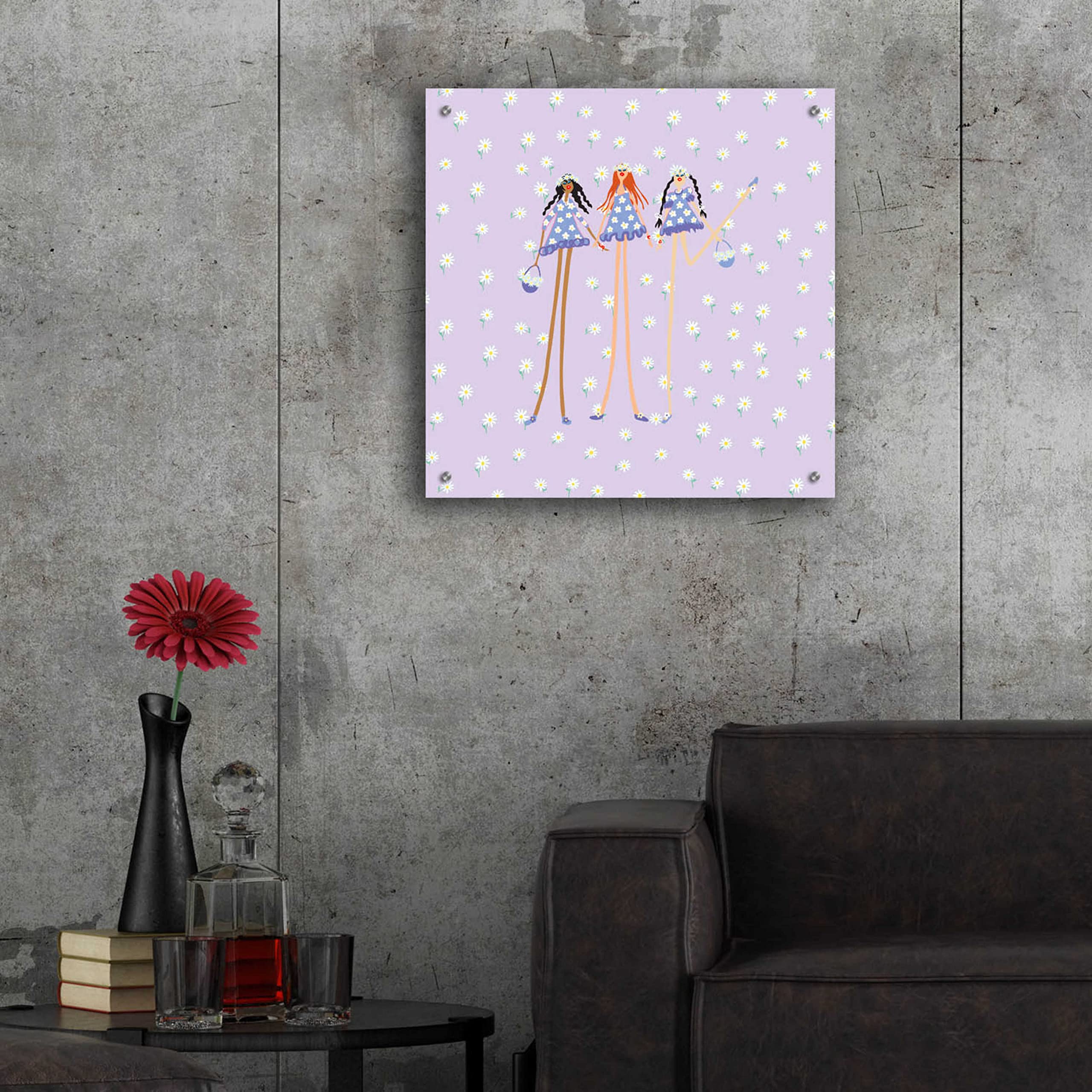 Epic Art 'Flower Girls' by Caroline Benchétrit - 24x24 Inch Acrylic Glass Wall Art Painting, Modern Home Decor for Living Room, Bedroom & Office
