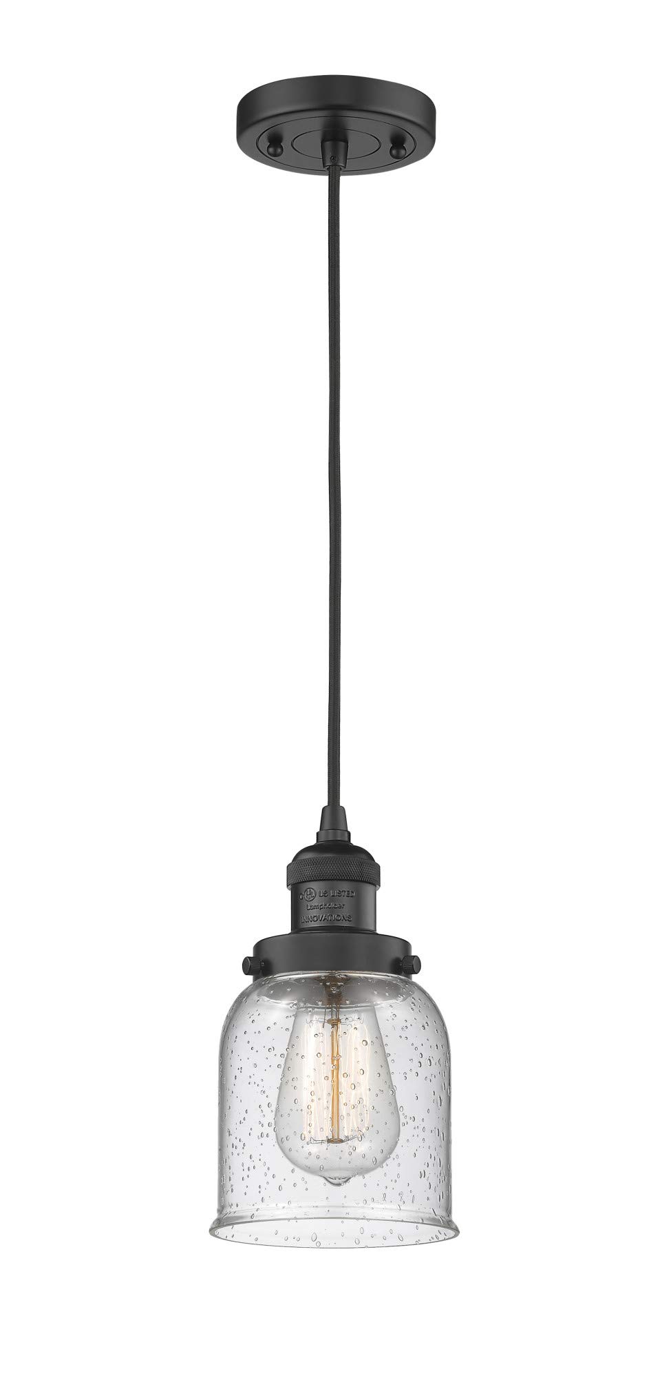 Innovations Lighting 201C-BK-G54 5-Inch Small Bell Mini Pendant Light with Cord Suspension - Modern Black Ceiling Fixture for Kitchen Island, Dining Room, or Bedroom Lighting