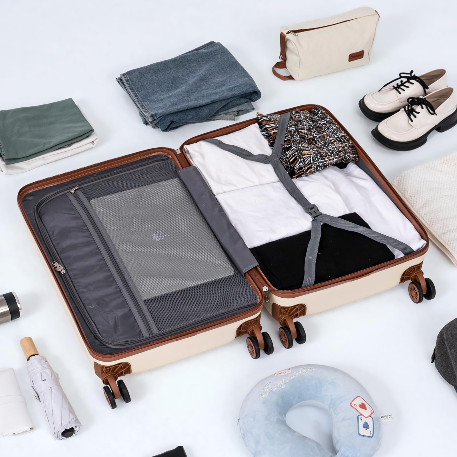 5-Piece ABS Hard Shell Luggage Set with Spinner Wheels - 22x14x9 Inch Airline Approved Carry-On Suitcases, TSA Lock & Waterproof Design for Travel, Business Trips & Family Vacations