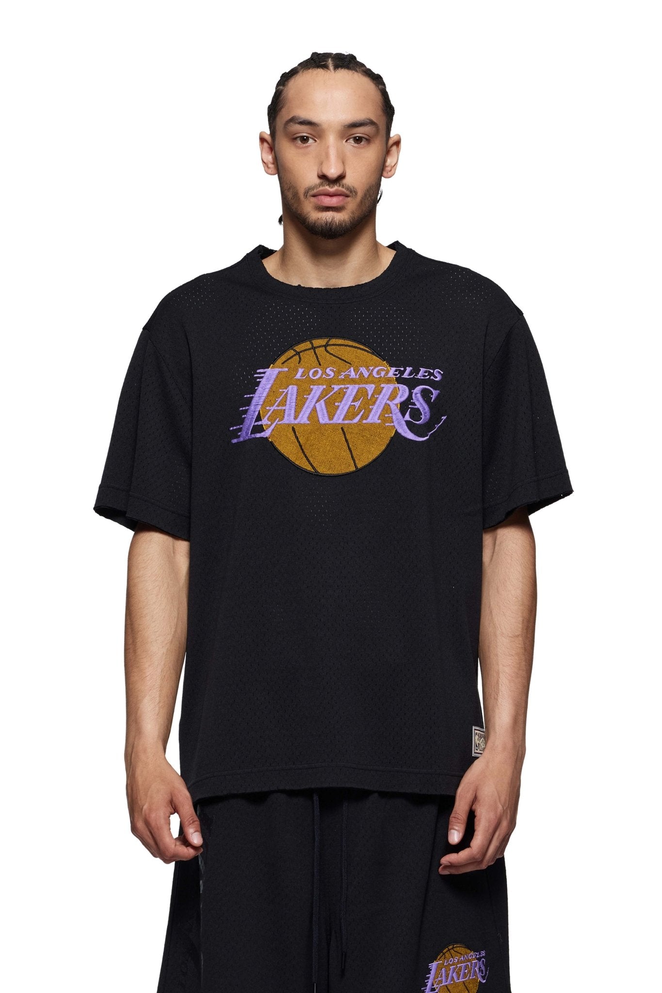Purple Brand P142 MNLA824 LA Lakers Mesh Basketball Jersey Tee - Black - Perfect for NBA Games, Fan Events & Streetwear Fashion