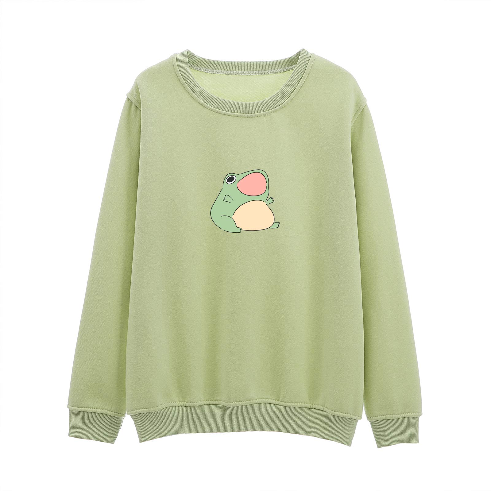 KEEVICI Women's Cute Frog Print Crewneck Sweatshirt - Long Sleeve Cotton Pullover Top in Green | Casual Loungewear & Streetwear Fashion