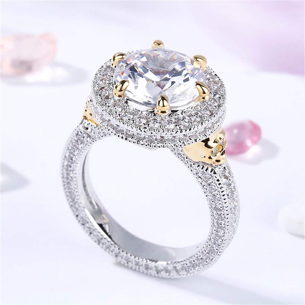 Jeulia 6.5 Carat Sterling Silver Two-Tone Skull Ring for Women - Ruby & Diamond Halo Engagement Ring, Anniversary Promise Ring - Perfect for Gothic Fashion, Date Nights & Special Occasions - Comes with Jewelry Gift Box