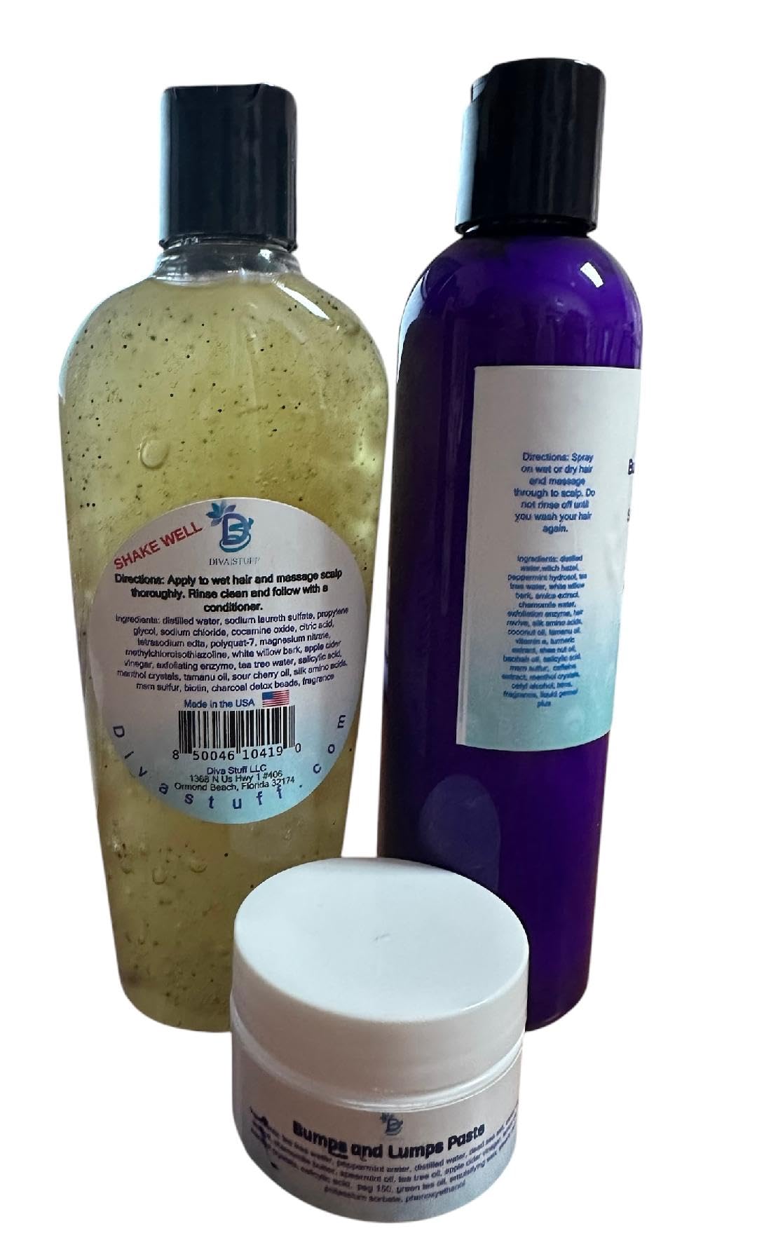 Diva Stuff Bumps and Lumps Shampoo, Leave-In Conditioner & Night Treatment Paste for Scalp Irritation - Soothes Itchy, Problematic Scalp Bumps - Perfect for Daily Hair Care Routine and Nighttime Scalp Treatment