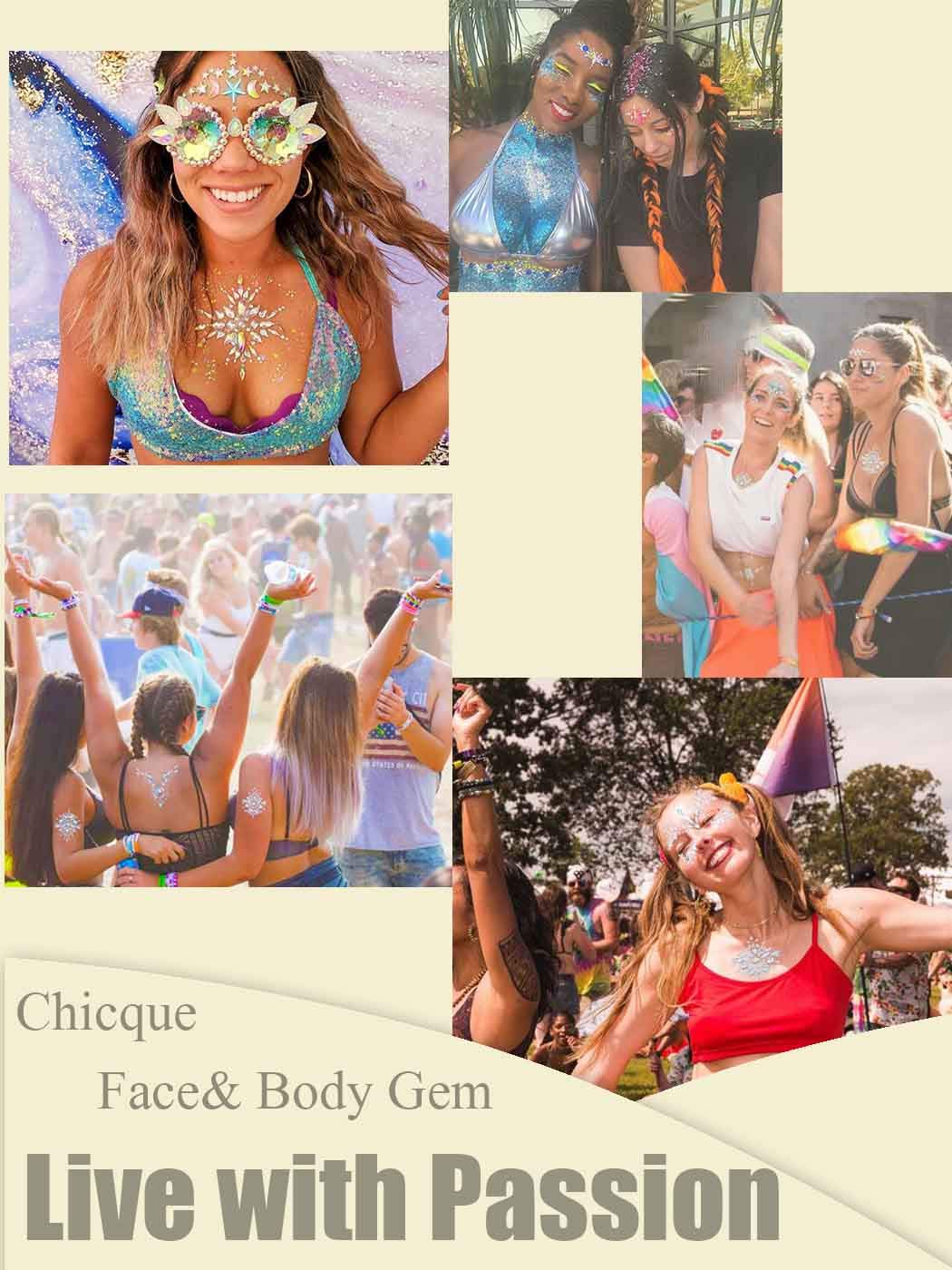 Sparkling Rhinestone Face Gems - Self-Adhesive Body Jewels for Rave, Festival & Party Makeup (2PCS) | Perfect for Mermaid Themes, Cross Chest Designs & Eye Decorations - Women & Girls Face & Body Art Accessories