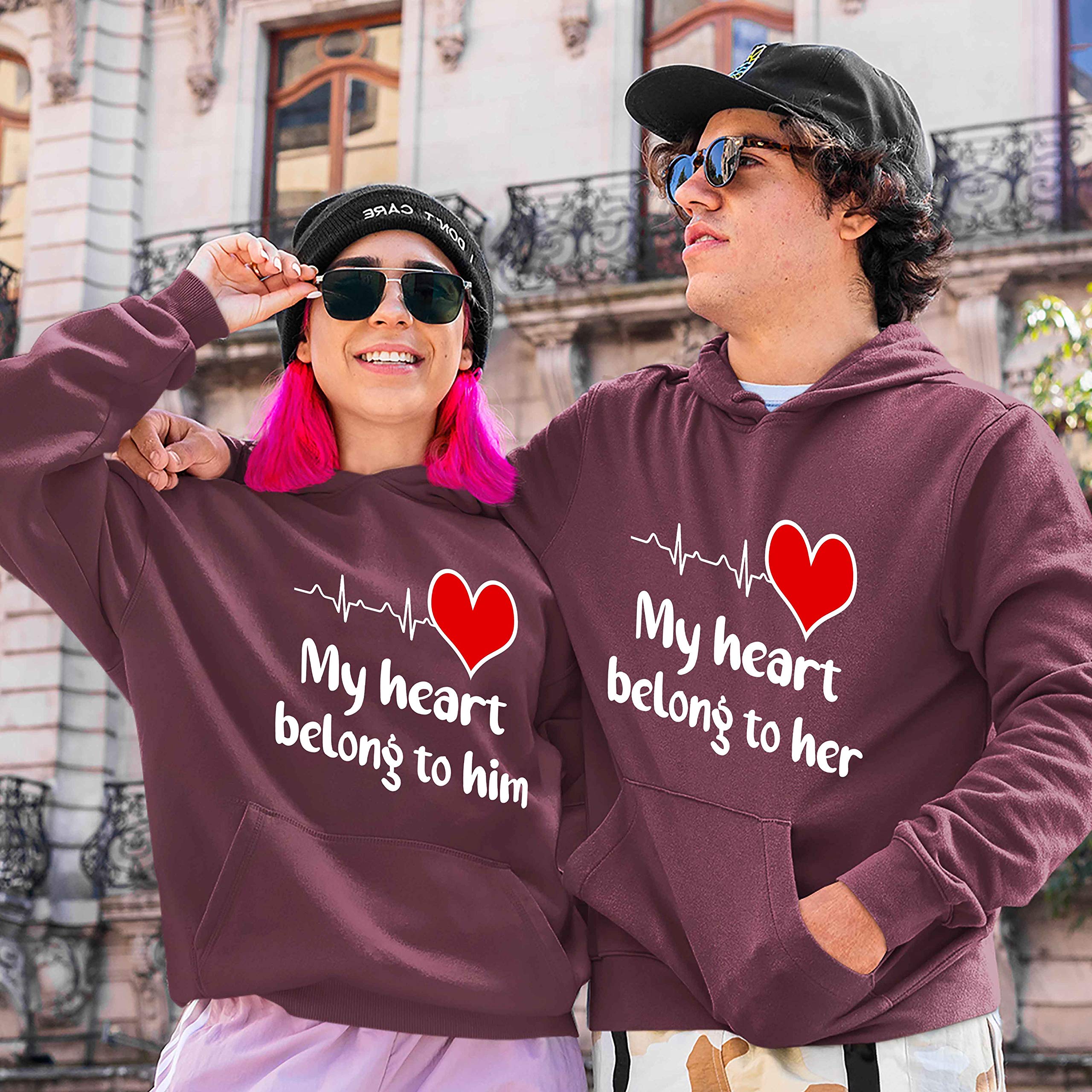 Best Unisex Couples Hoodies - My Heart Belongs To Him/Her - Cozy Matching Outfits for Date Nights & Family Gatherings