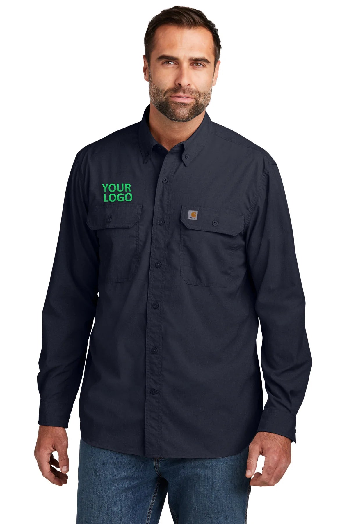 Carhartt Force Long Sleeve T-Shirt for Men - Durable Work Shirt, Navy Blue - Perfect for Construction, Outdoor Work & Casual Wear
