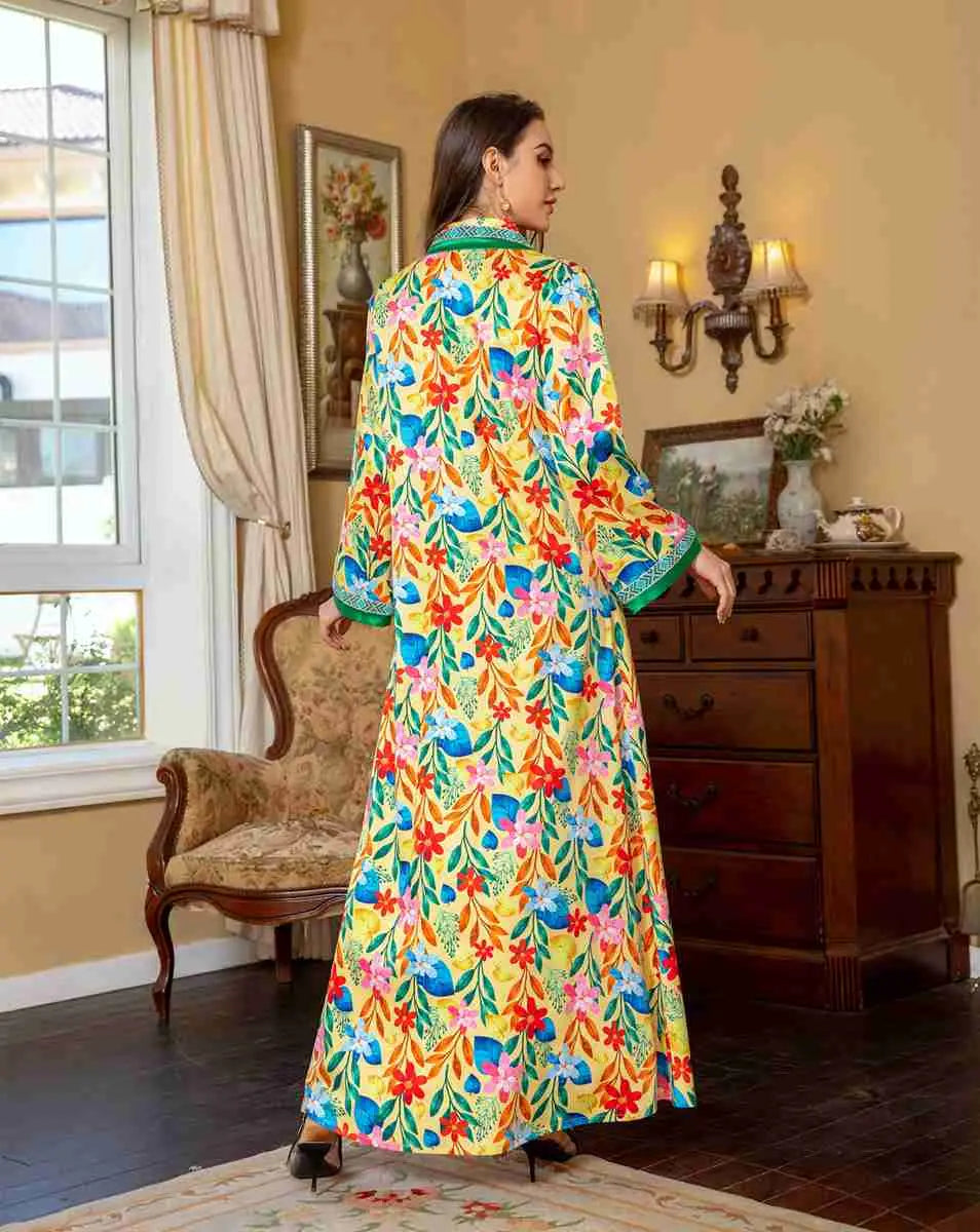 Elegant Hotfix Rhinestone Floral Kaftan Dress for Women - Eid Jalabiya Party Wear, Summer Beach Cover Up, Boho Maxi Dress for Special Occasions