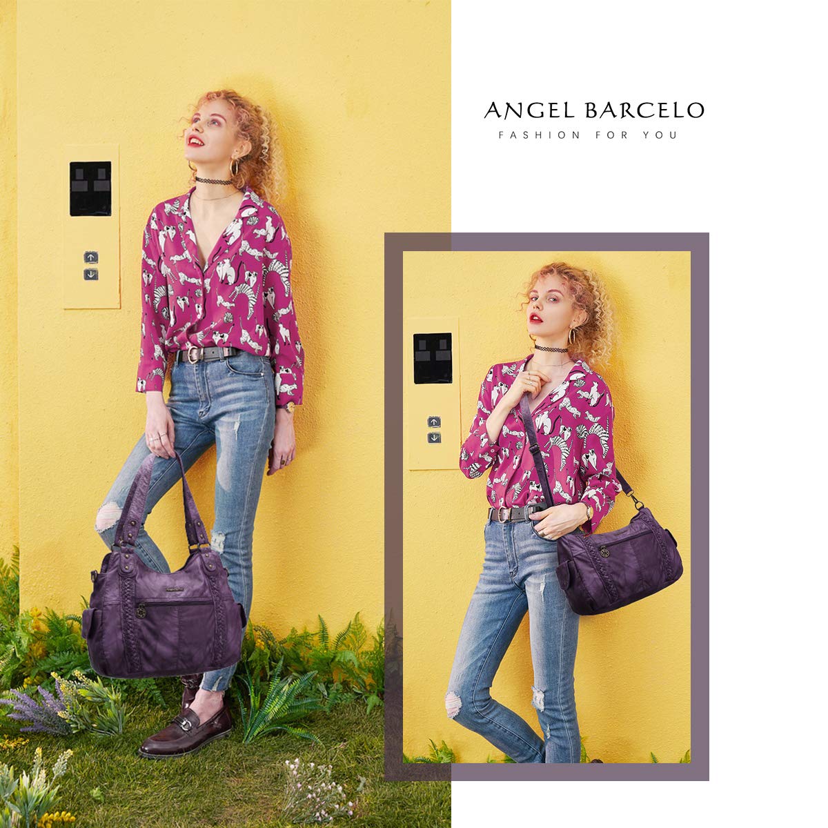 Angel Barcelo Women's Leather Hobo Handbag - Roomy Fashion Shoulder Purse & Satchel Tote Bag (Washed Leather) - Perfect for Work, Travel & Everyday Use