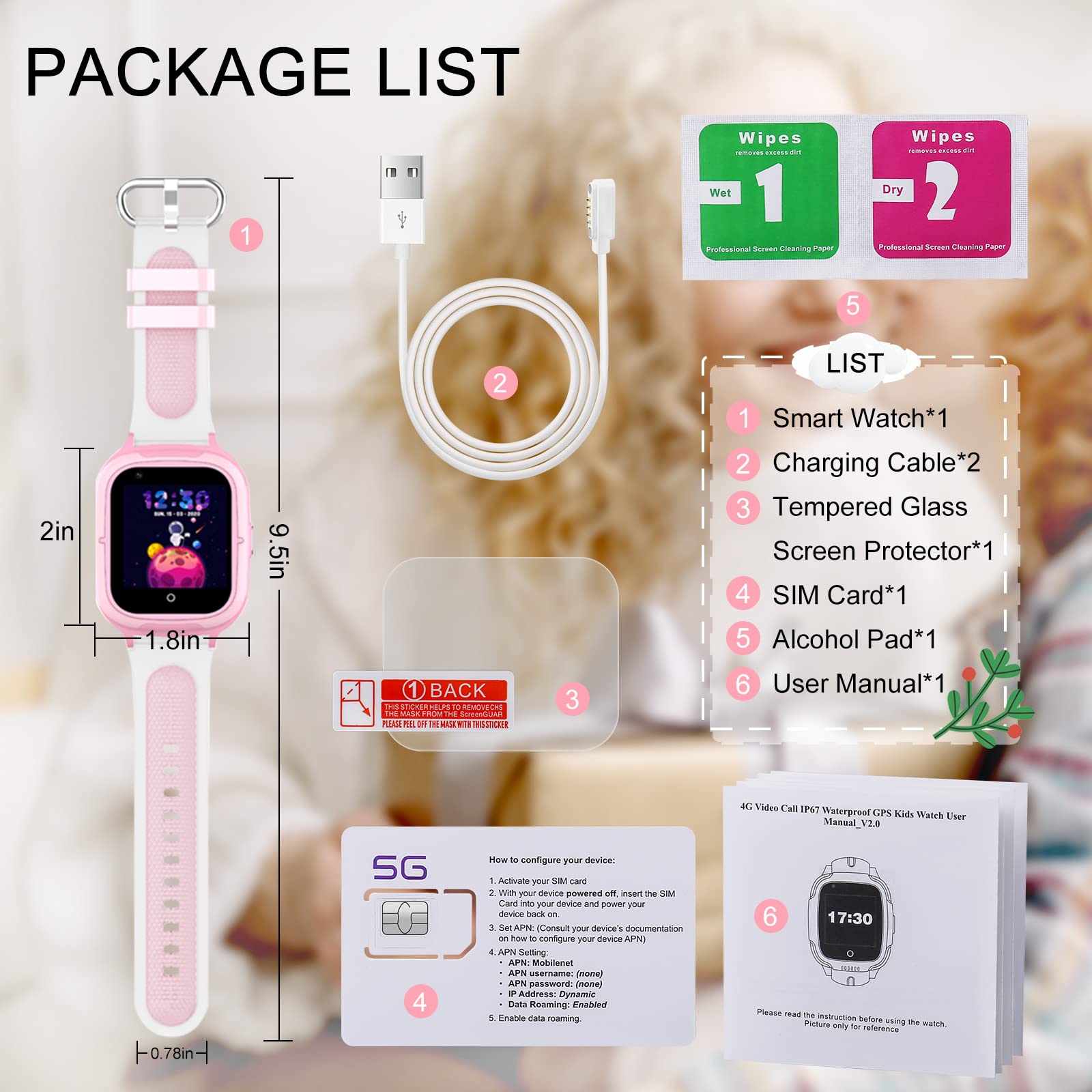4G Kids Smart Watch for Girls - Unlocked GPS Tracker with Video Calling, Camera, Temperature & Heart Rate Monitor - Global Children's Phone Watch for Safety & Communication - Perfect for School, Outdoor Play & Family Tracking