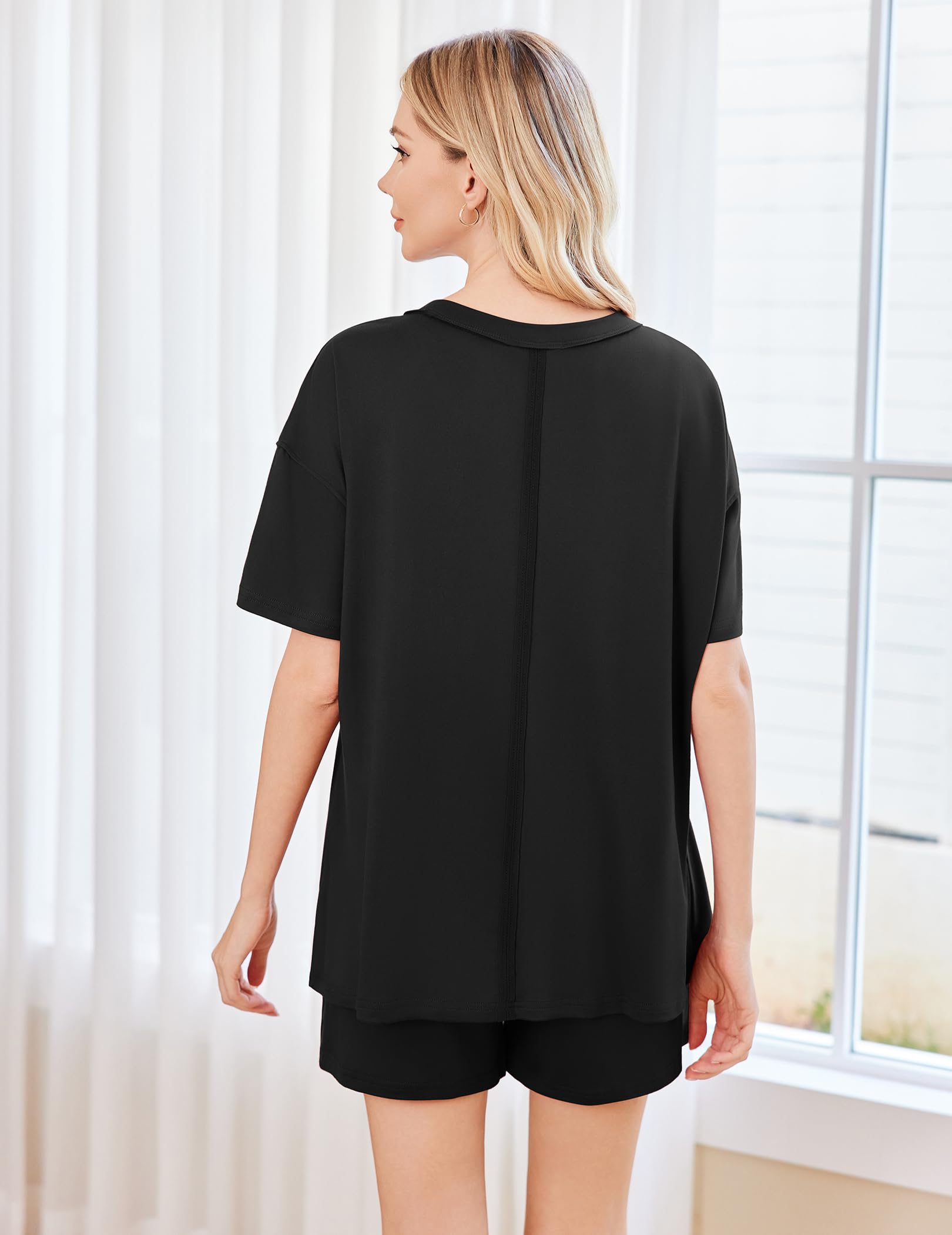 Ekouaer Women's 2 Piece Pajama Set - Soft Short Sleeve Sleepwear with Round Neck Top & Lounge Shorts - Perfect for Sleeping, Lounging & Summer Nights