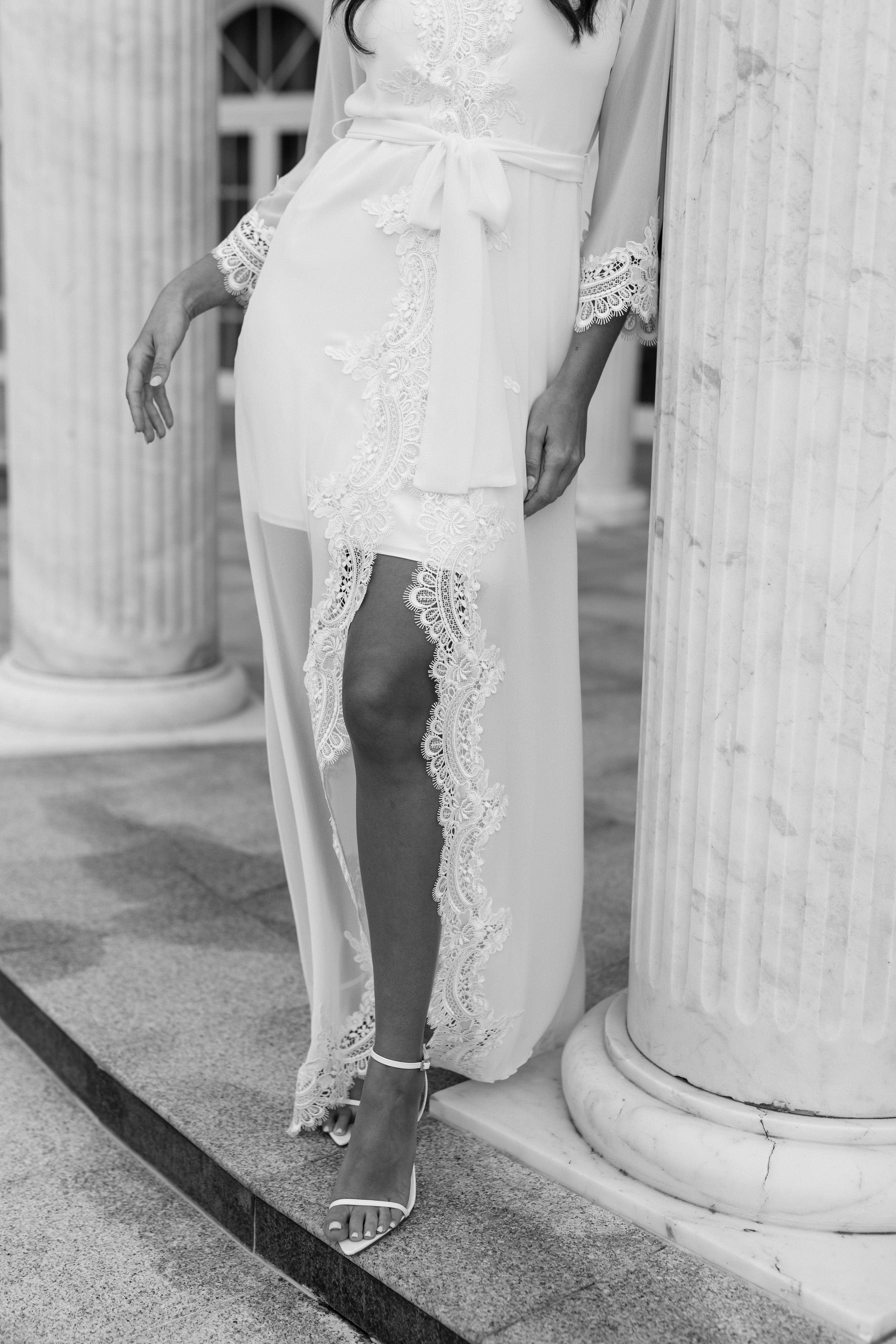 Elegant Hannah Lace Trim Maxi Bridal Robe with Slip - Perfect for Wedding Morning, Bridal Shower & Honeymoon Getaway