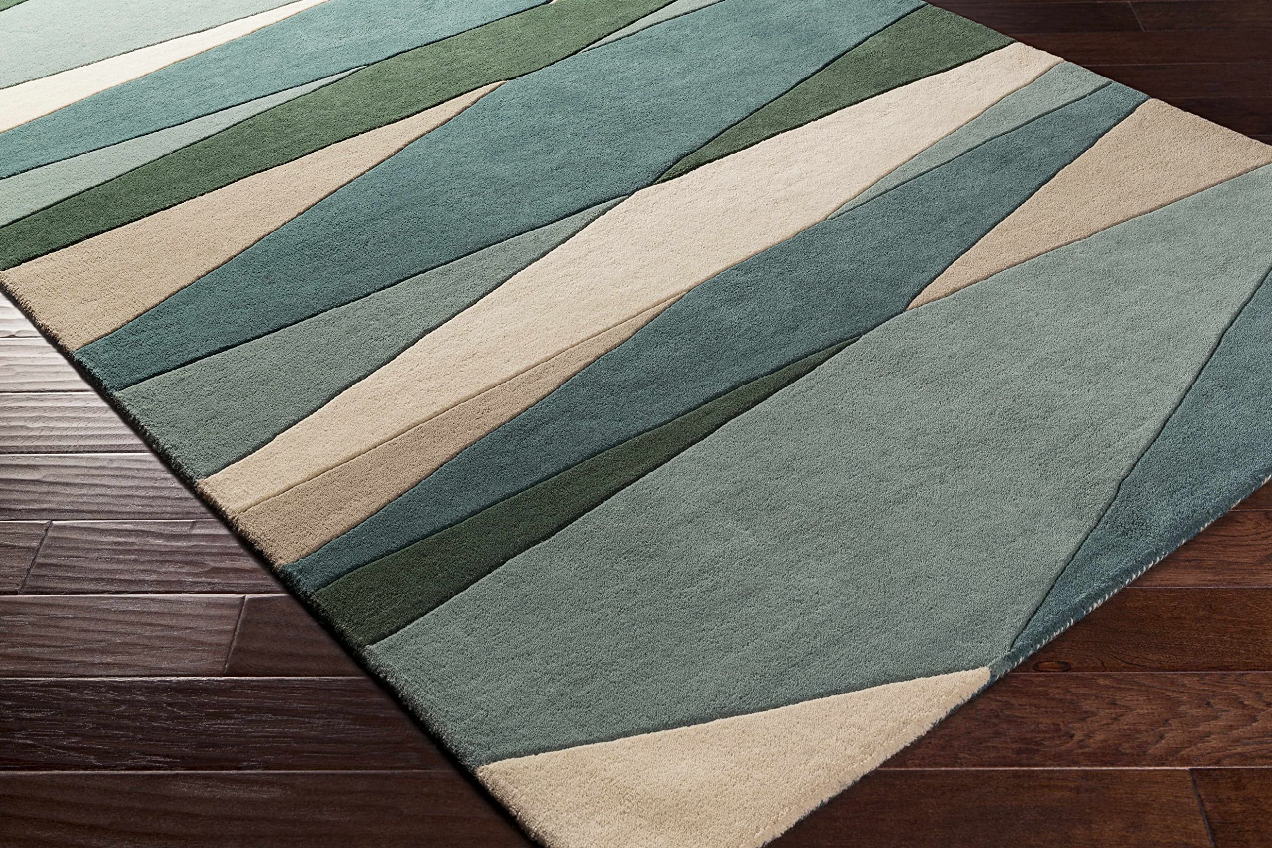 Hauteloom Jarratt Wool Area Rug 5' x 8' - Soft Modern Green & Beige Living Room Bedroom Rug - Perfect for Cozy Home Decor, Family Gatherings & Relaxing Spaces