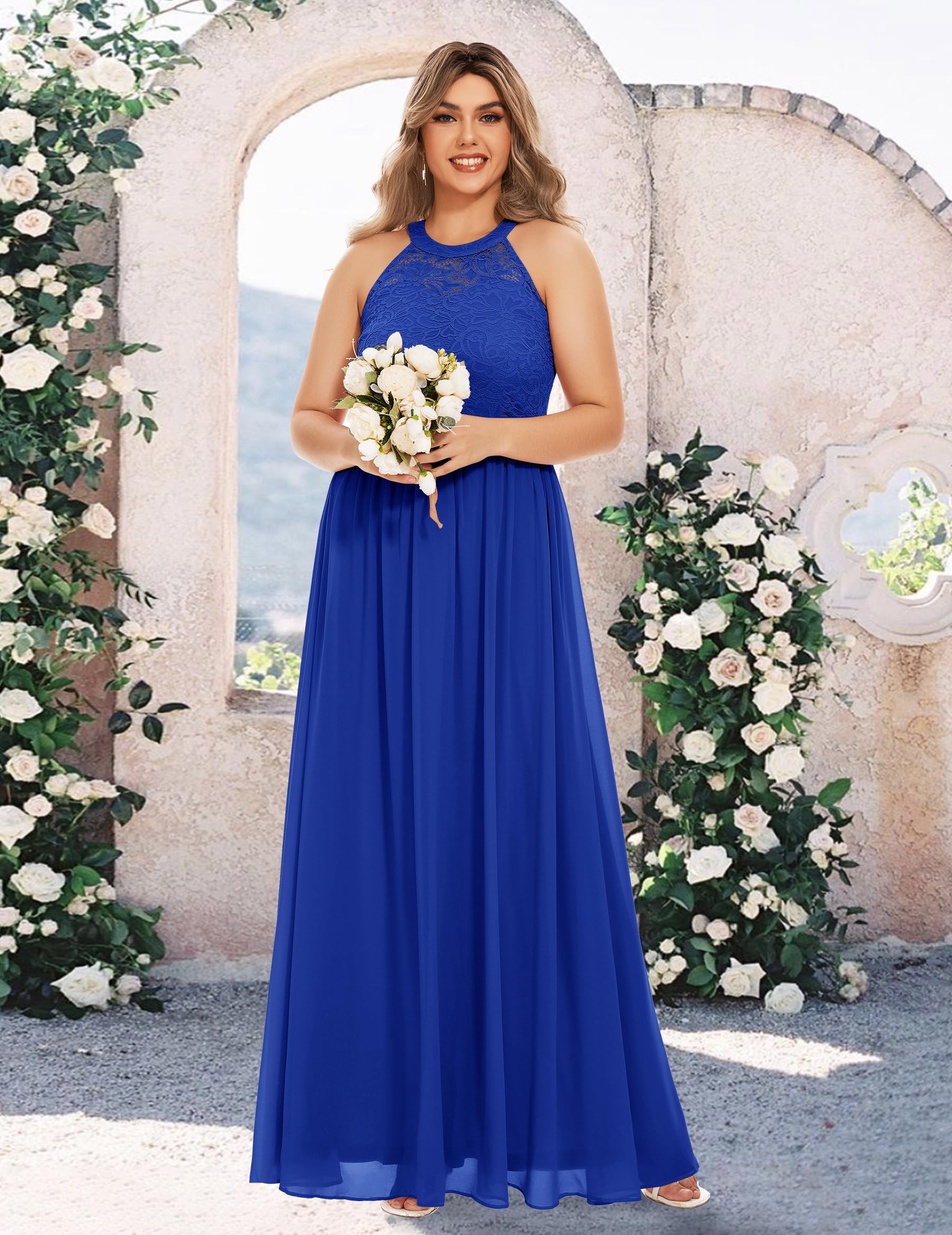 Wedtrend Women's Formal Halter Long Prom Dress - Floral Lace Bridesmaid Gown for Evening Parties, Weddings & Special Occasions
