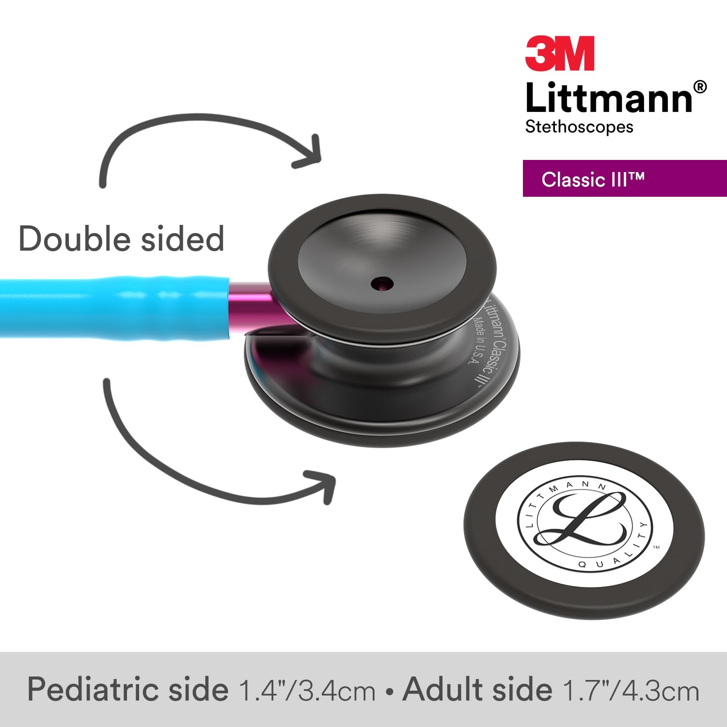 3M Littmann Classic III Stethoscope - Smoke Chestpiece, Turquoise Tube, Pink Stem, 27 Inch for Medical Professionals & Students | Ideal for Heart & Lung Auscultation, Patient Monitoring & Clinical Training
