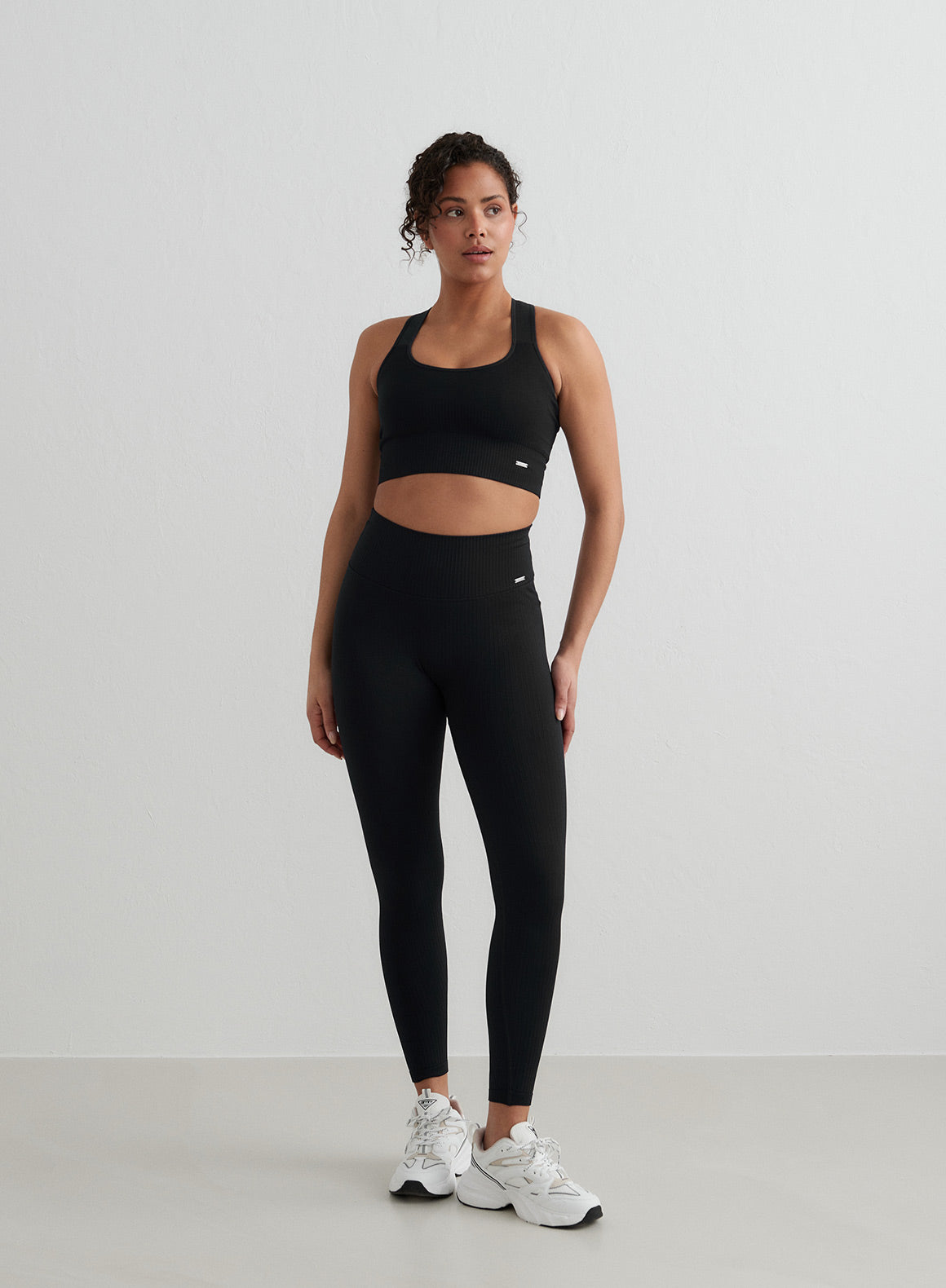 Black Ribbed Seamless Tights for Women - High Waist Yoga Pants, Stretchy Workout Leggings - Perfect for Gym, Running, Lounge & Everyday Wear